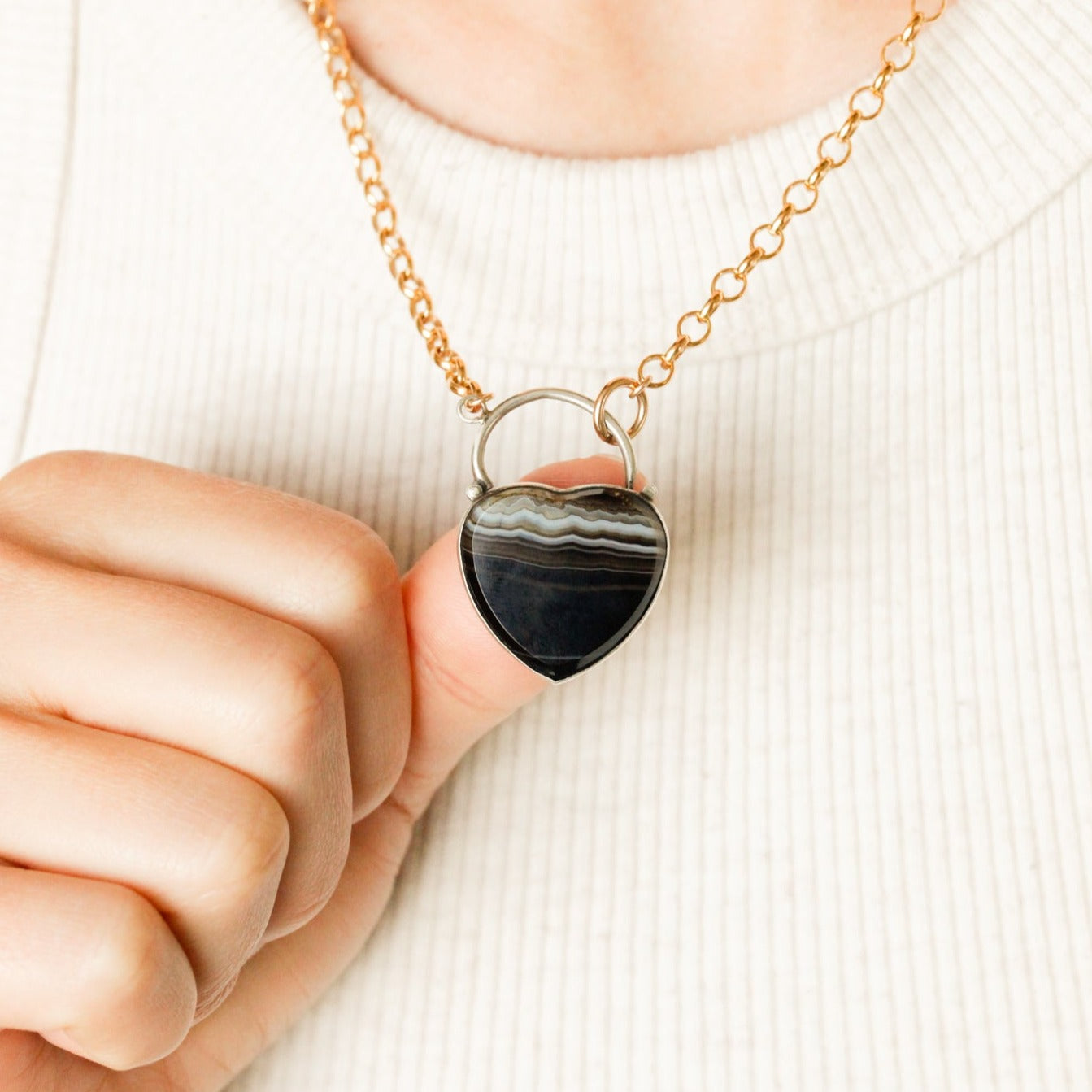 Agate Lover's Lock Necklace