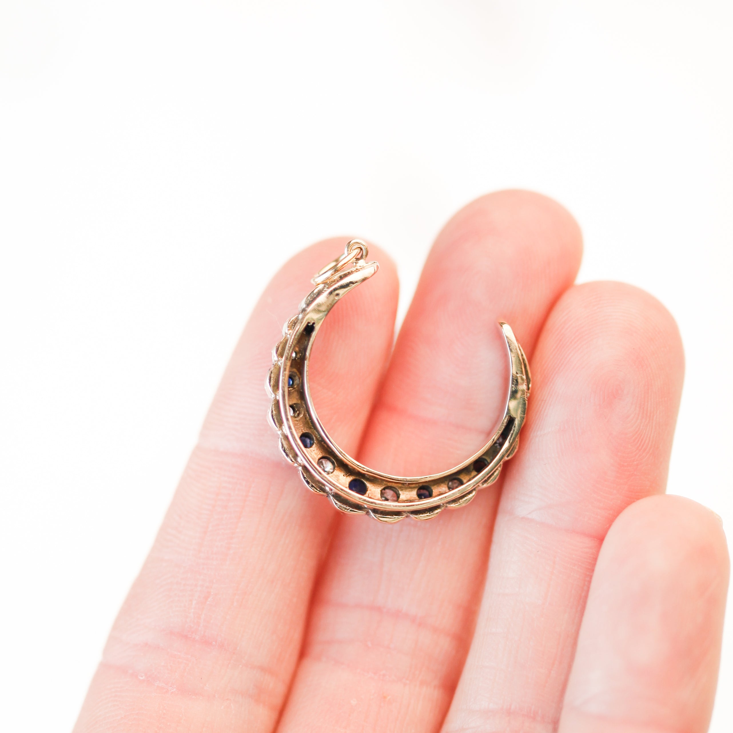 Adeline Sapphire + Diamond Crescent Charm