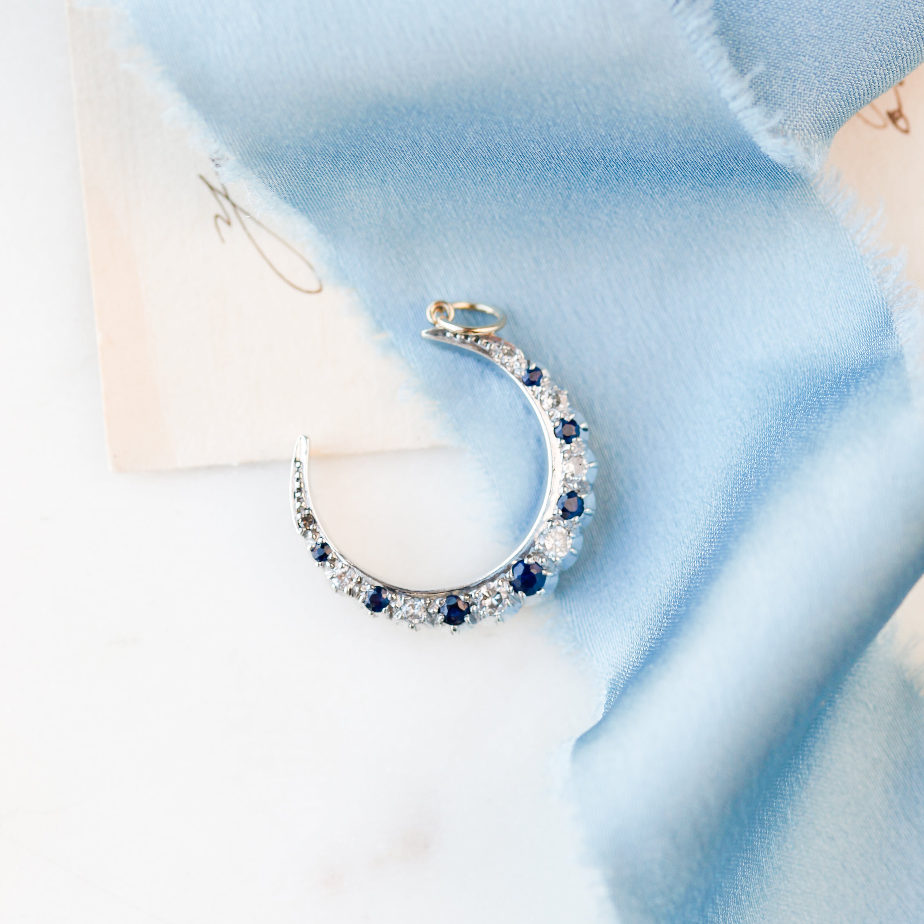 Adeline Sapphire + Diamond Crescent Charm