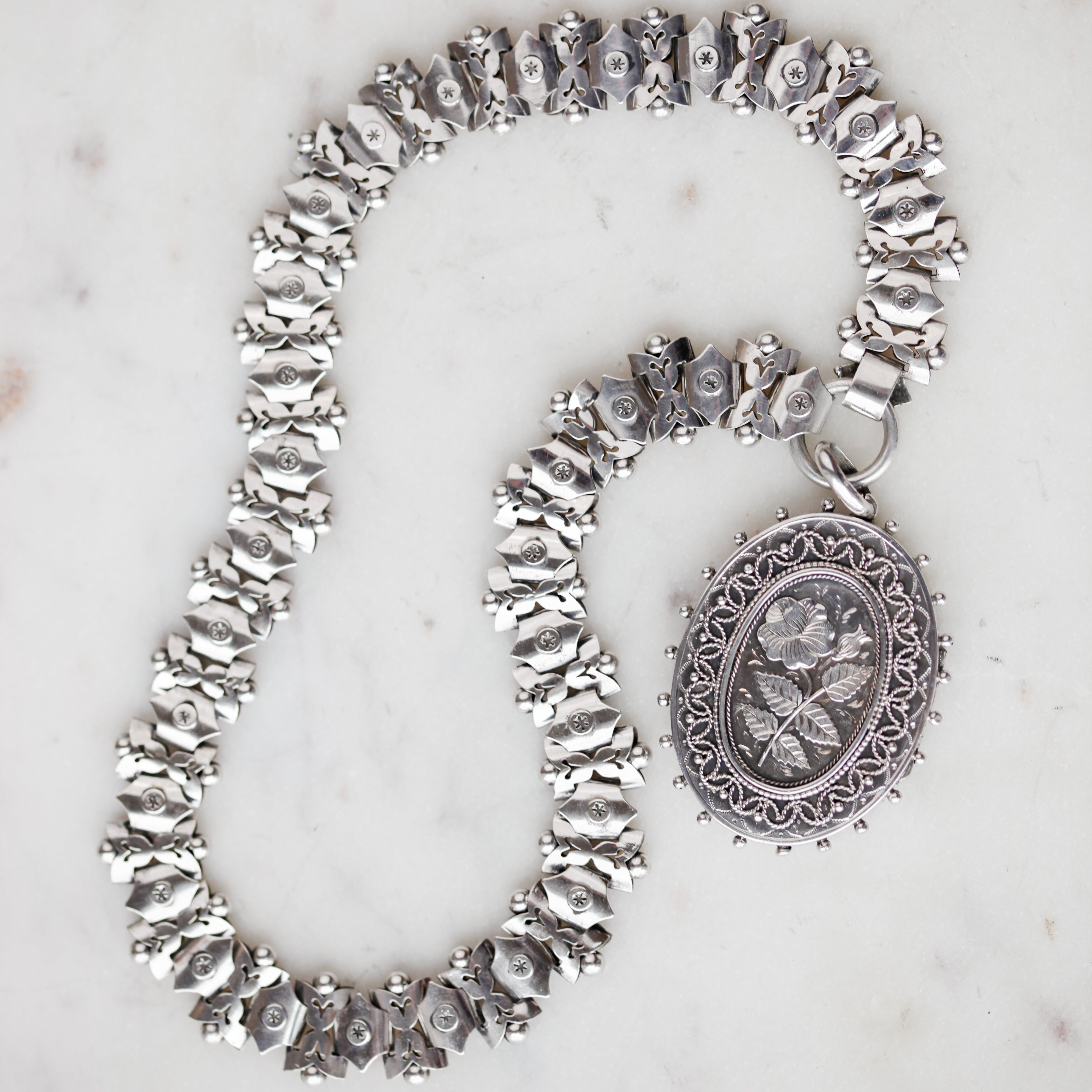 Victorian Peony Silver Locket