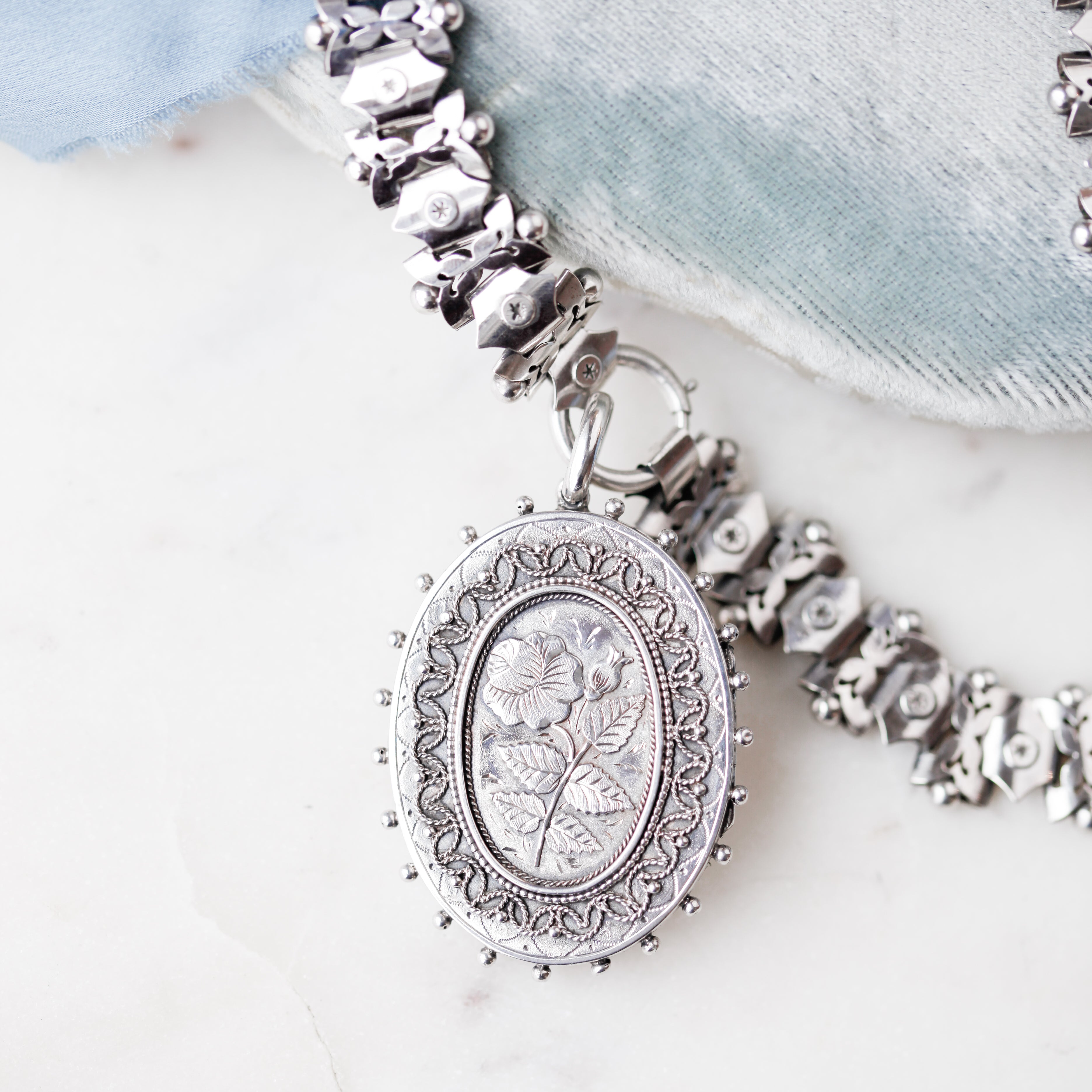 Victorian Peony Silver Locket
