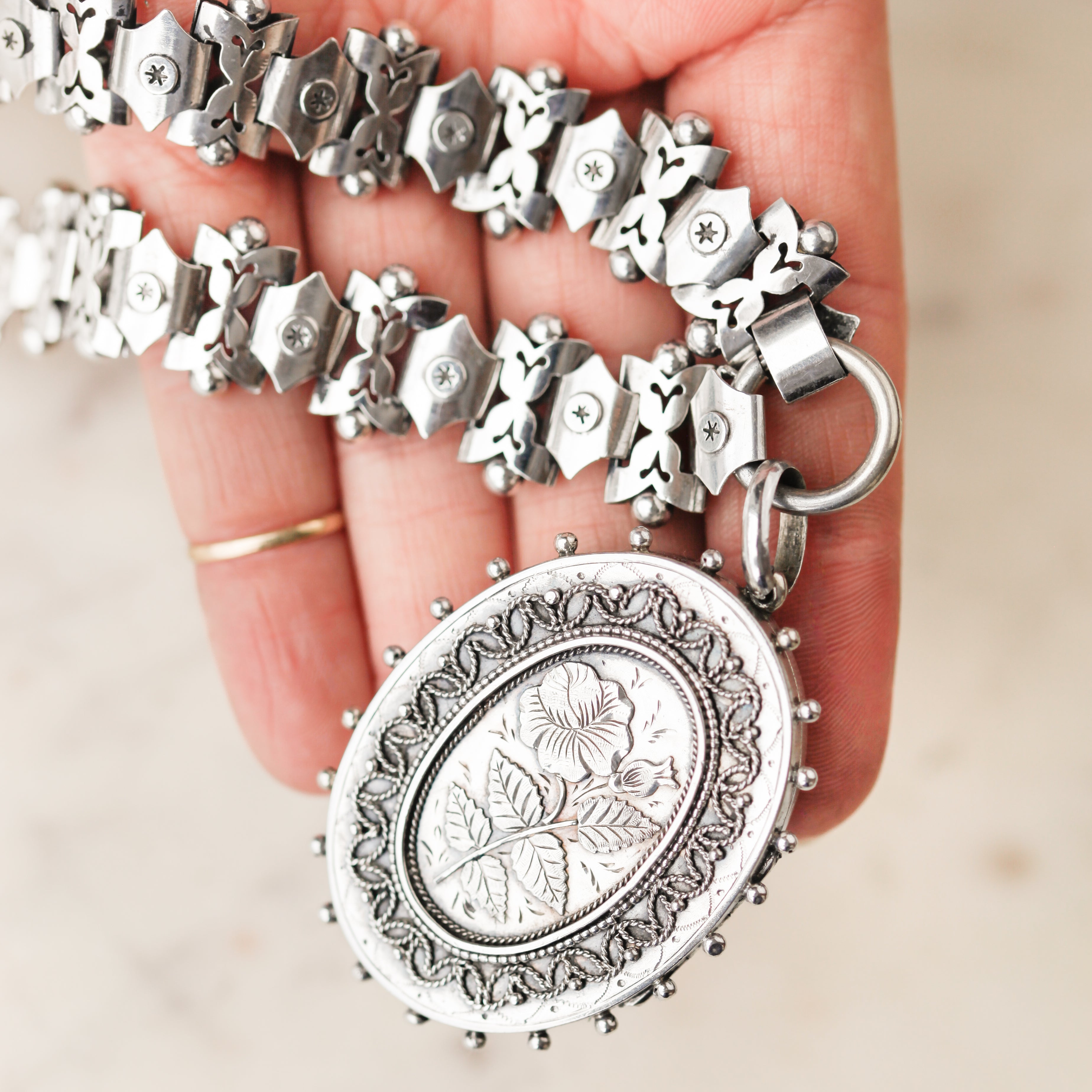 Victorian Peony Silver Locket