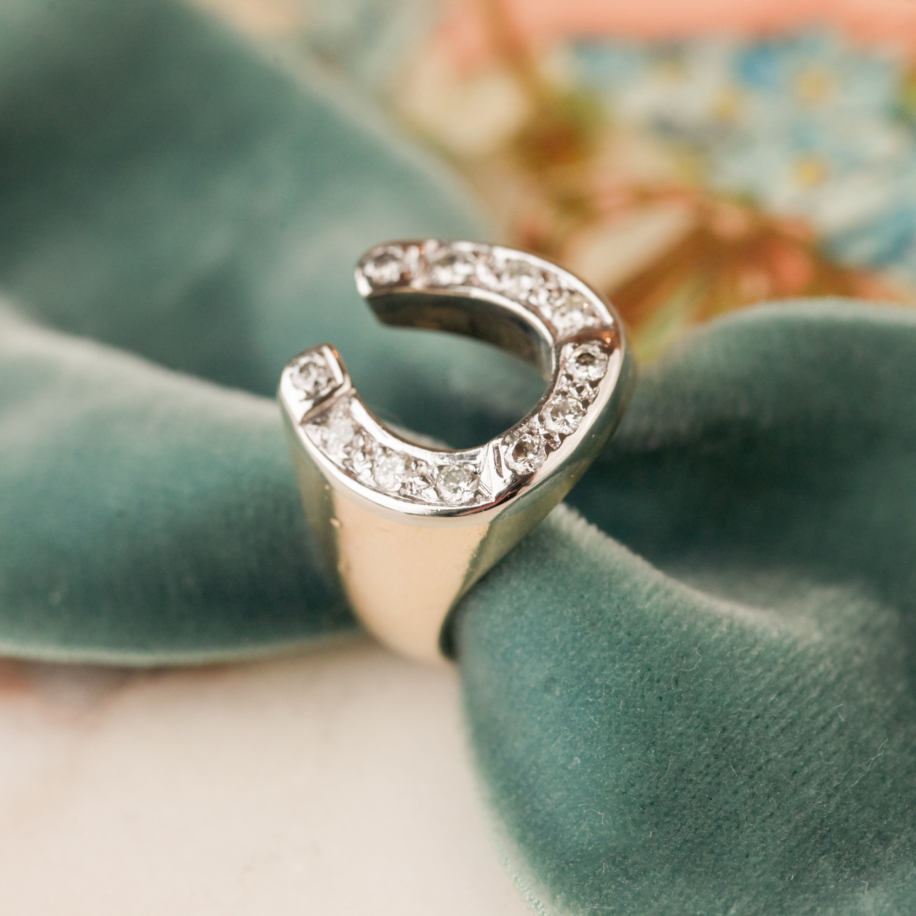 Lucky Diamond + Gold Horseshoe Ring