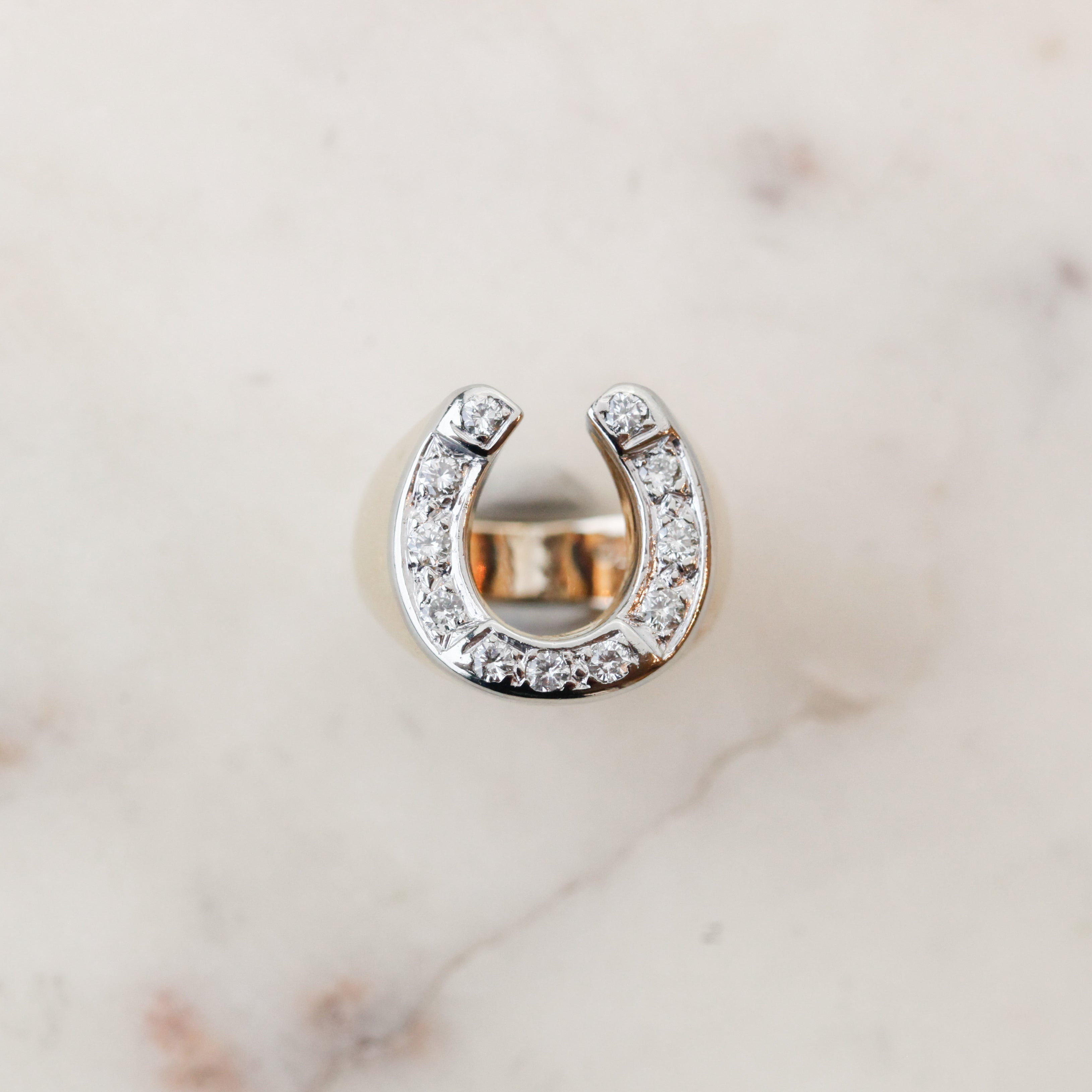 Lucky Diamond + Gold Horseshoe Ring