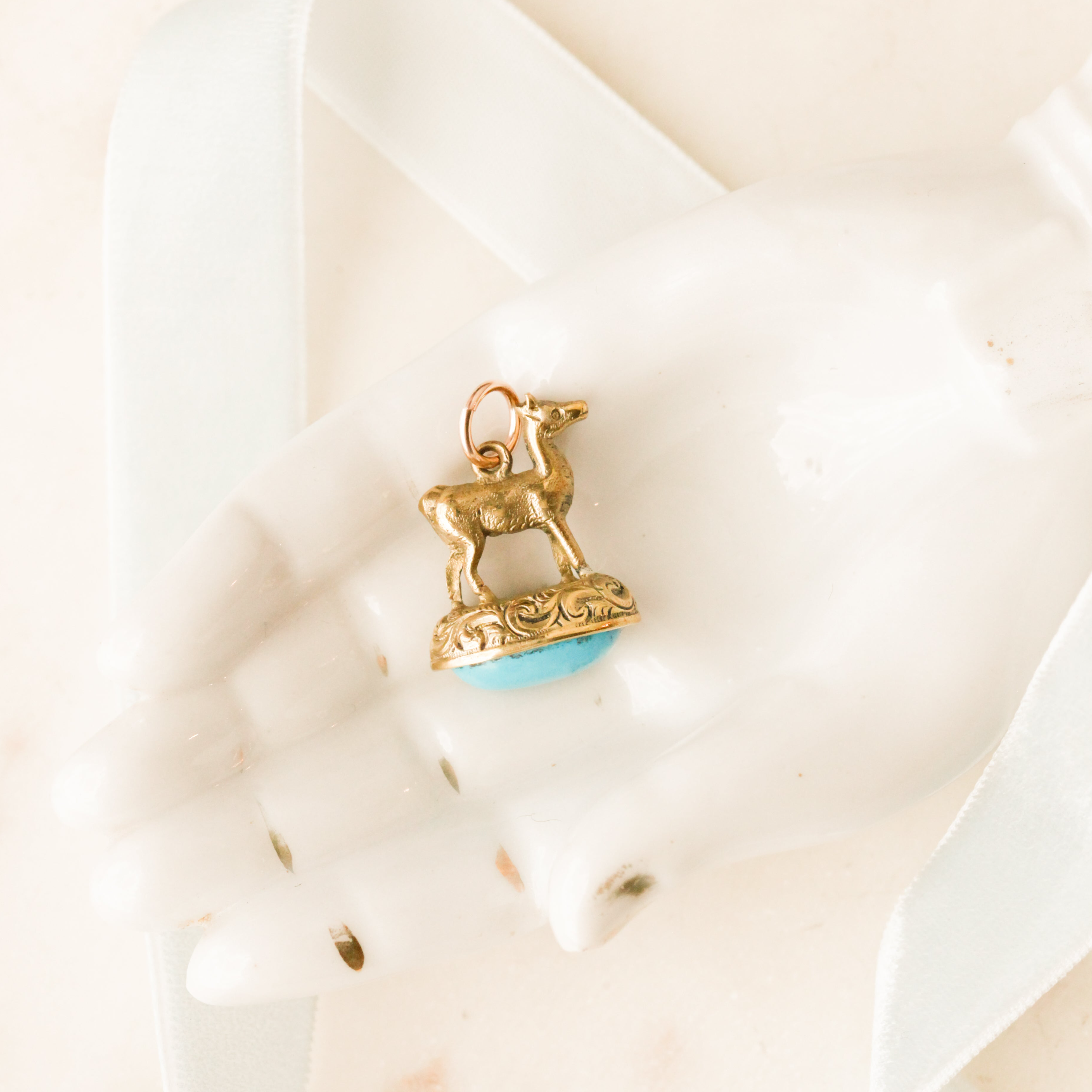 Victorian Deer Turquoise Charm