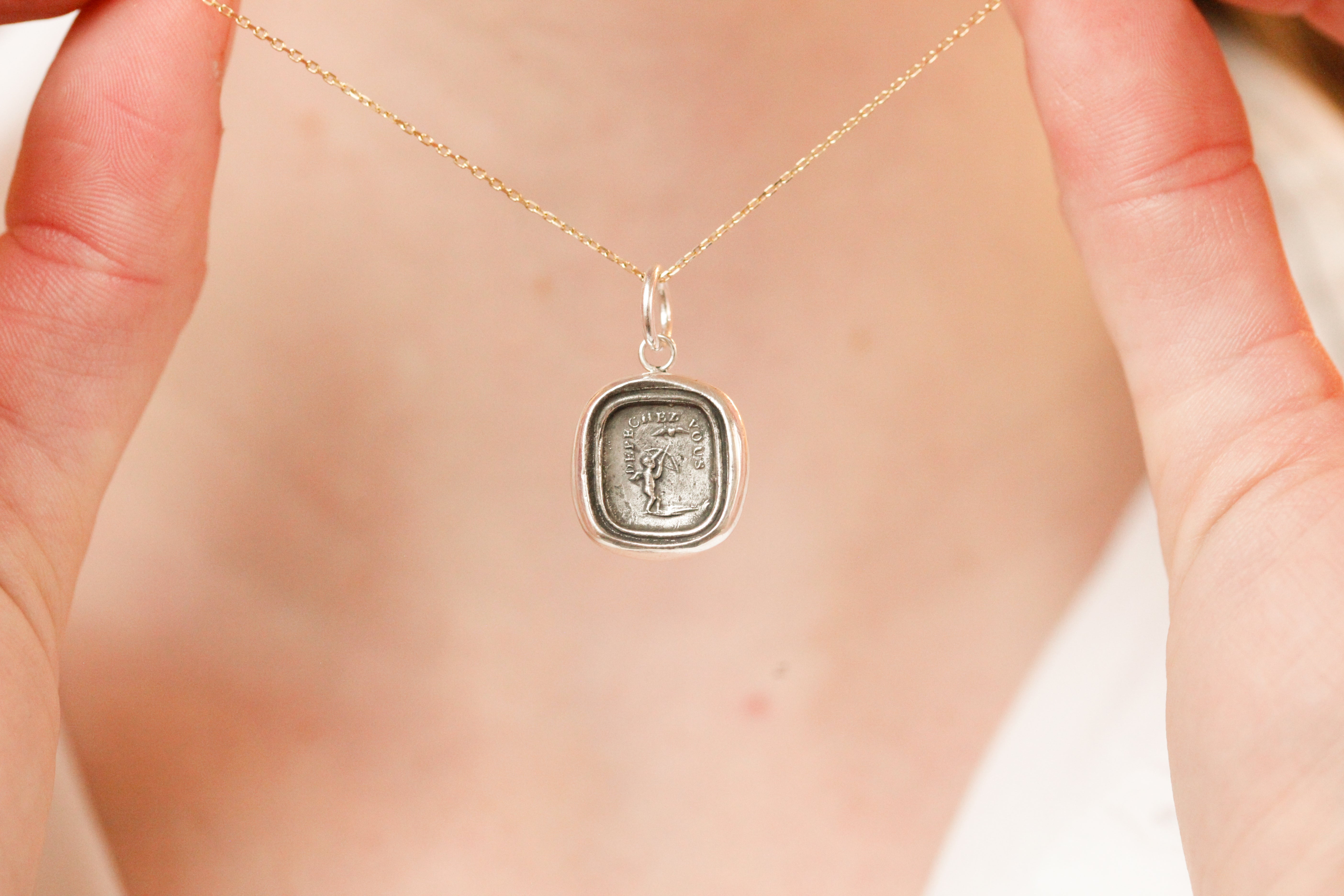 "Love, Make Haste" Cupid Silver Charm