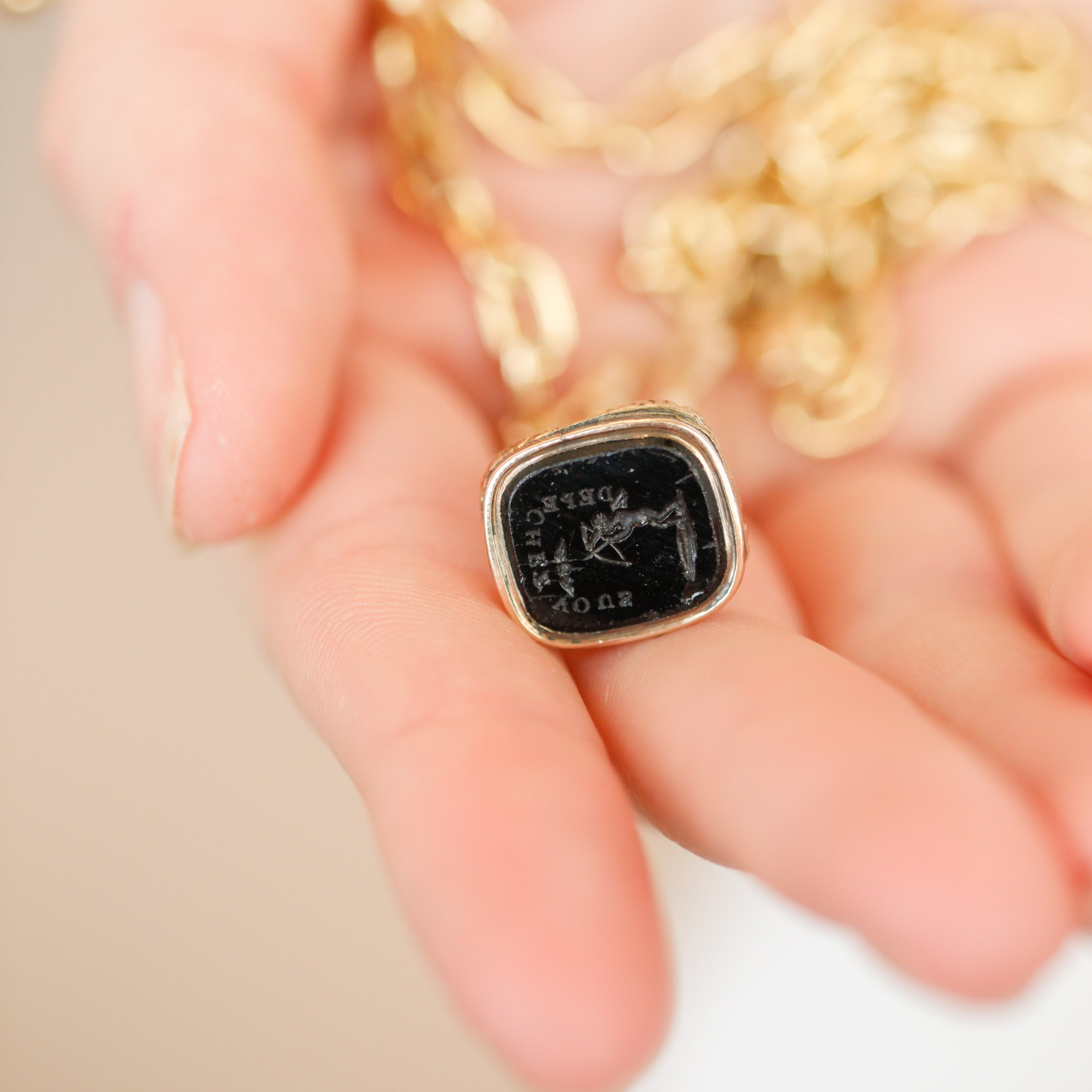 Original "Love, Make Haste" Cupid Intaglio Fob