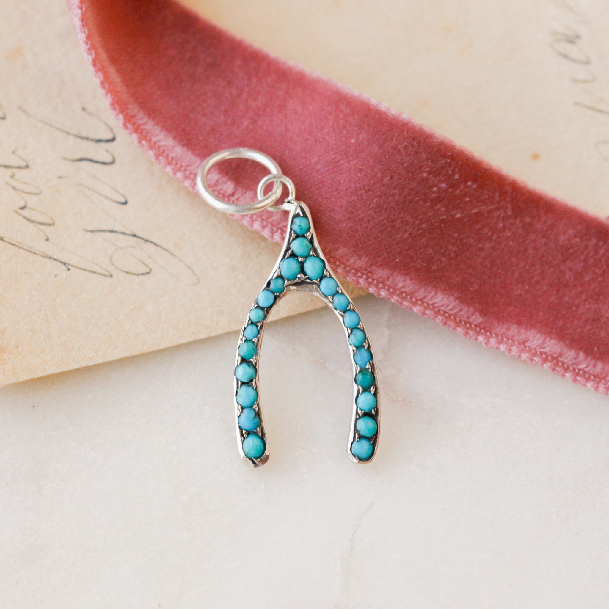 Lucky Turquoise Wishbone Charm