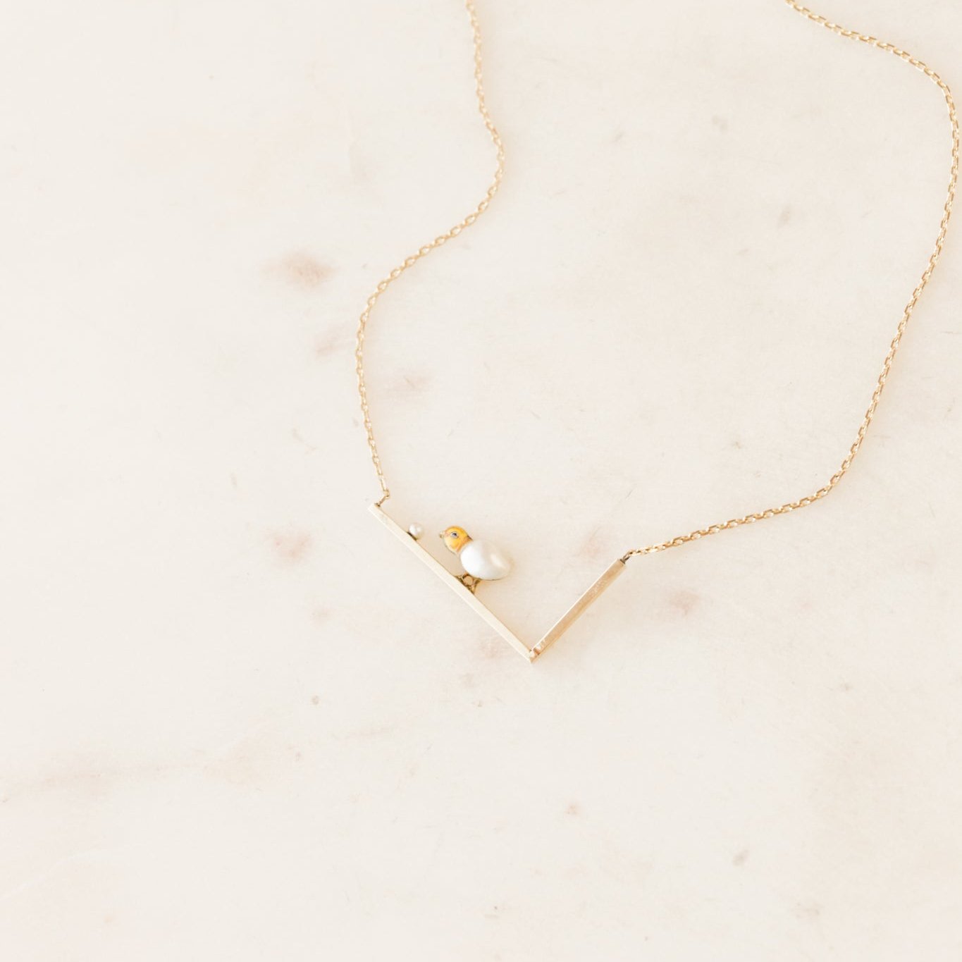 Enameled Chick + Pearl Necklace