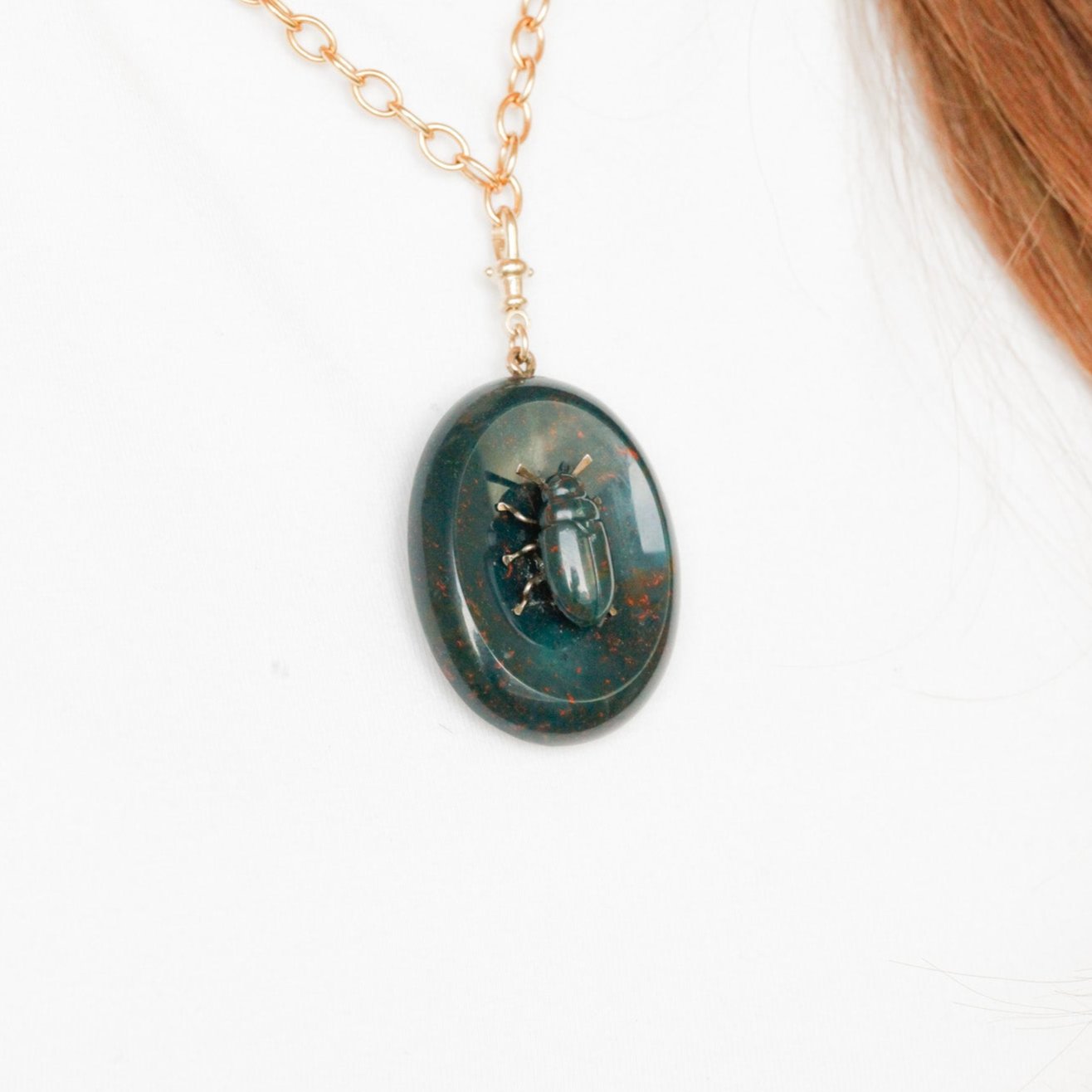 Bloodstone Beetle Pendant