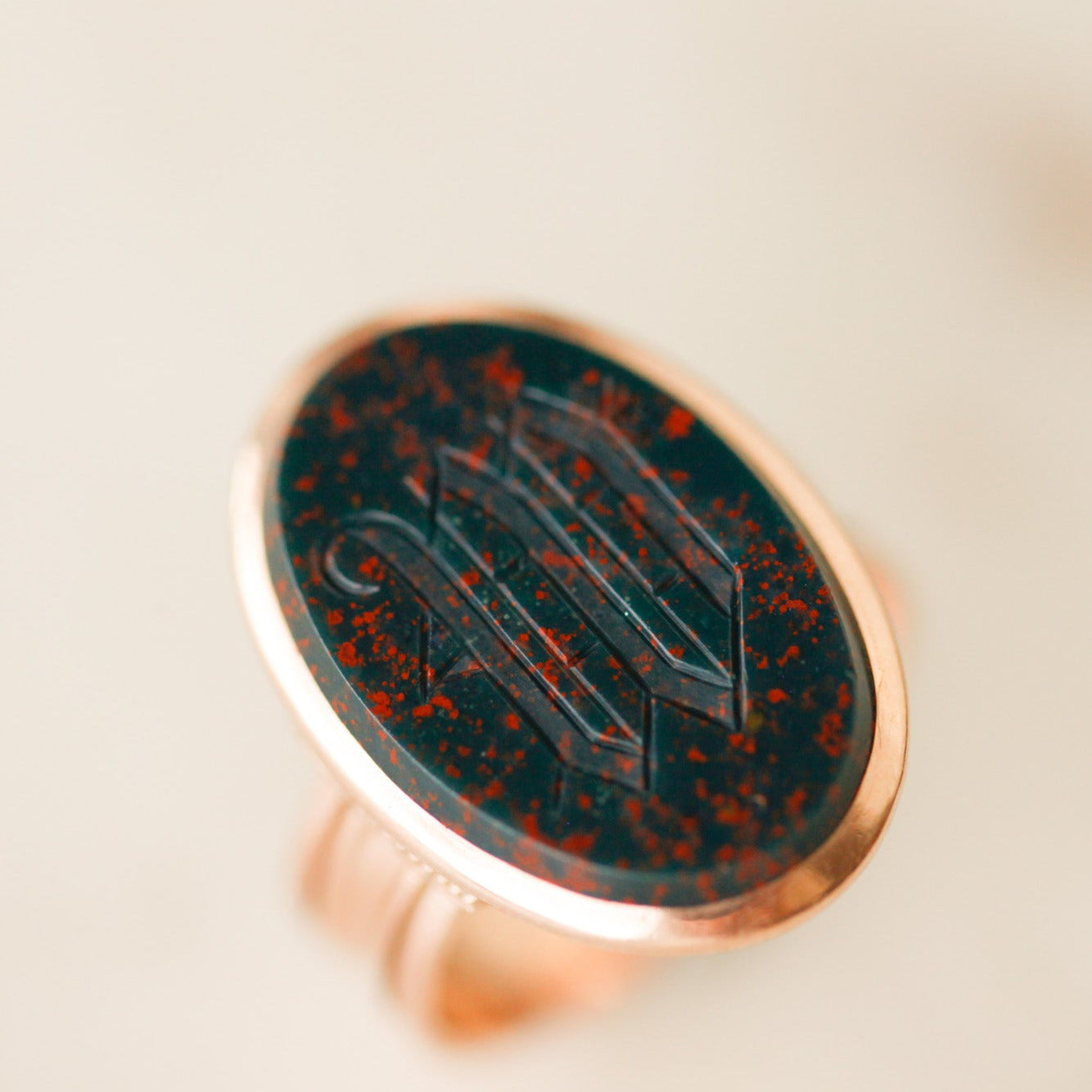 Bloodstone "W" Signet Ring