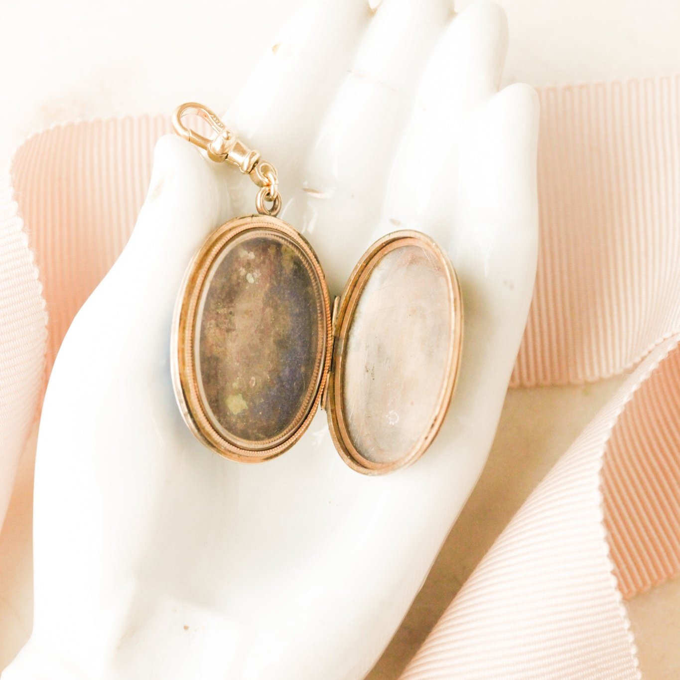 Enameled Coral + Pearl Gold Locket