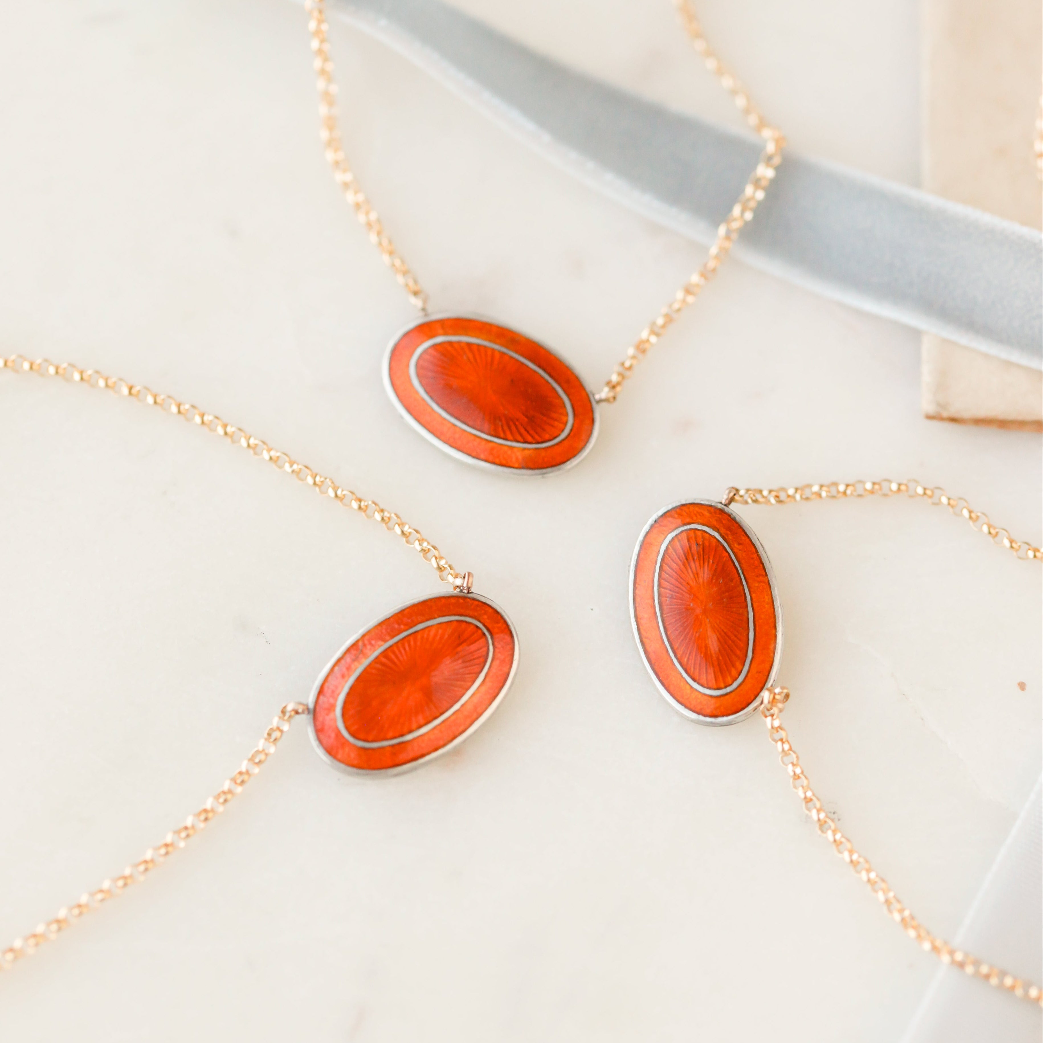 Orange Enameled Pendants