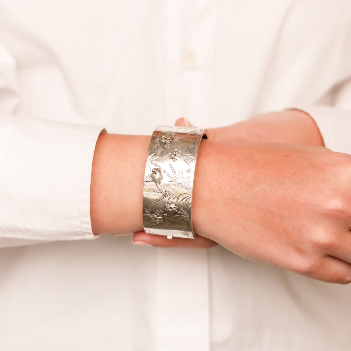 Flora and Fauna Silver Bangle
