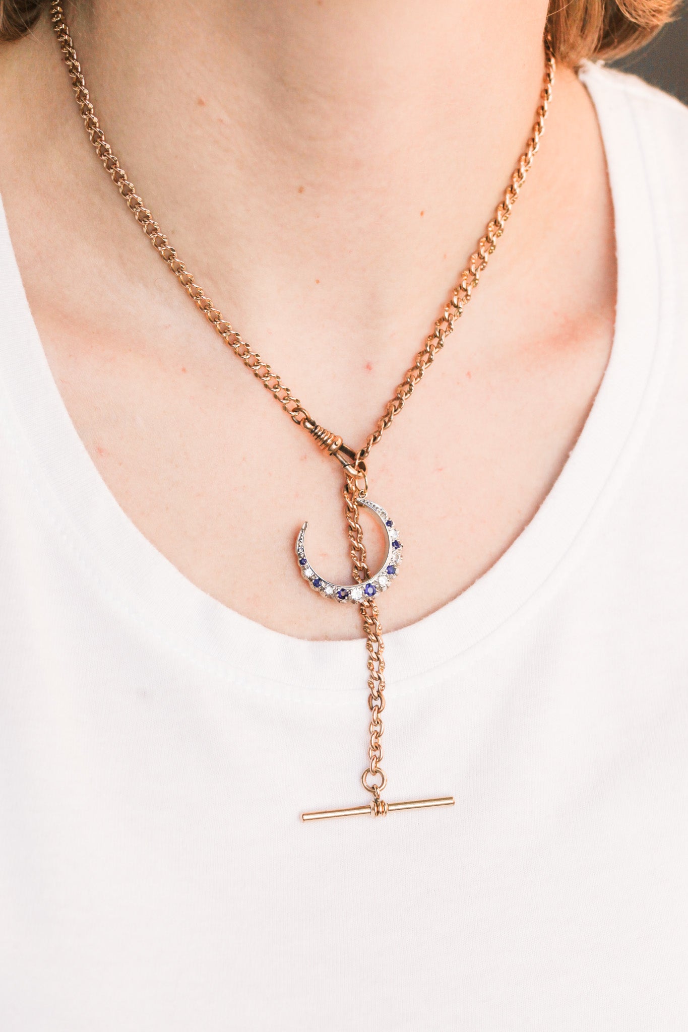 Adeline Sapphire + Diamond Crescent Charm