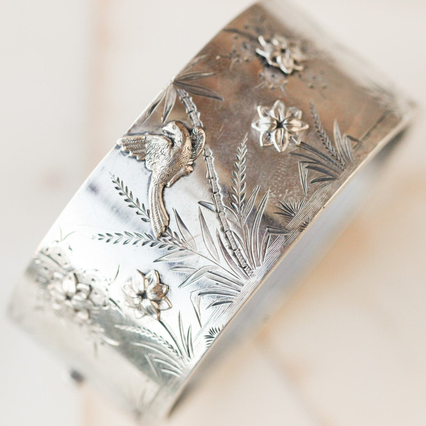 Flora and Fauna Silver Bangle