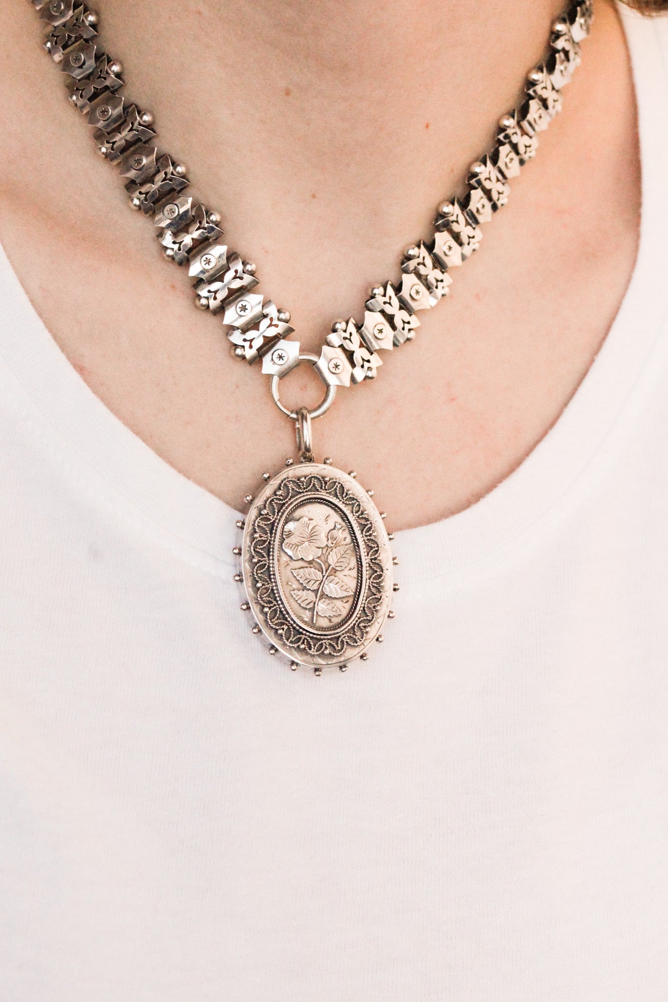 Victorian Peony Silver Locket