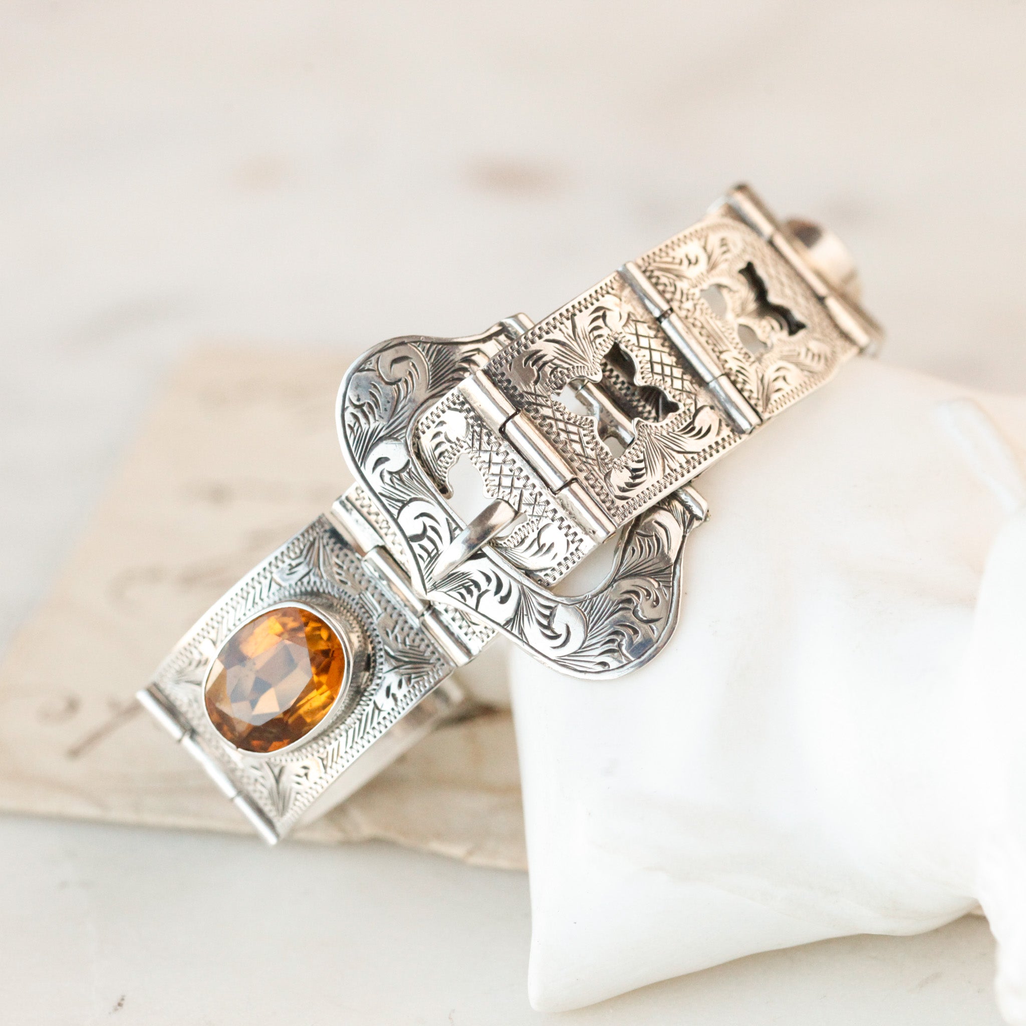 Lena Sterling Citrine Buckle Bracelet