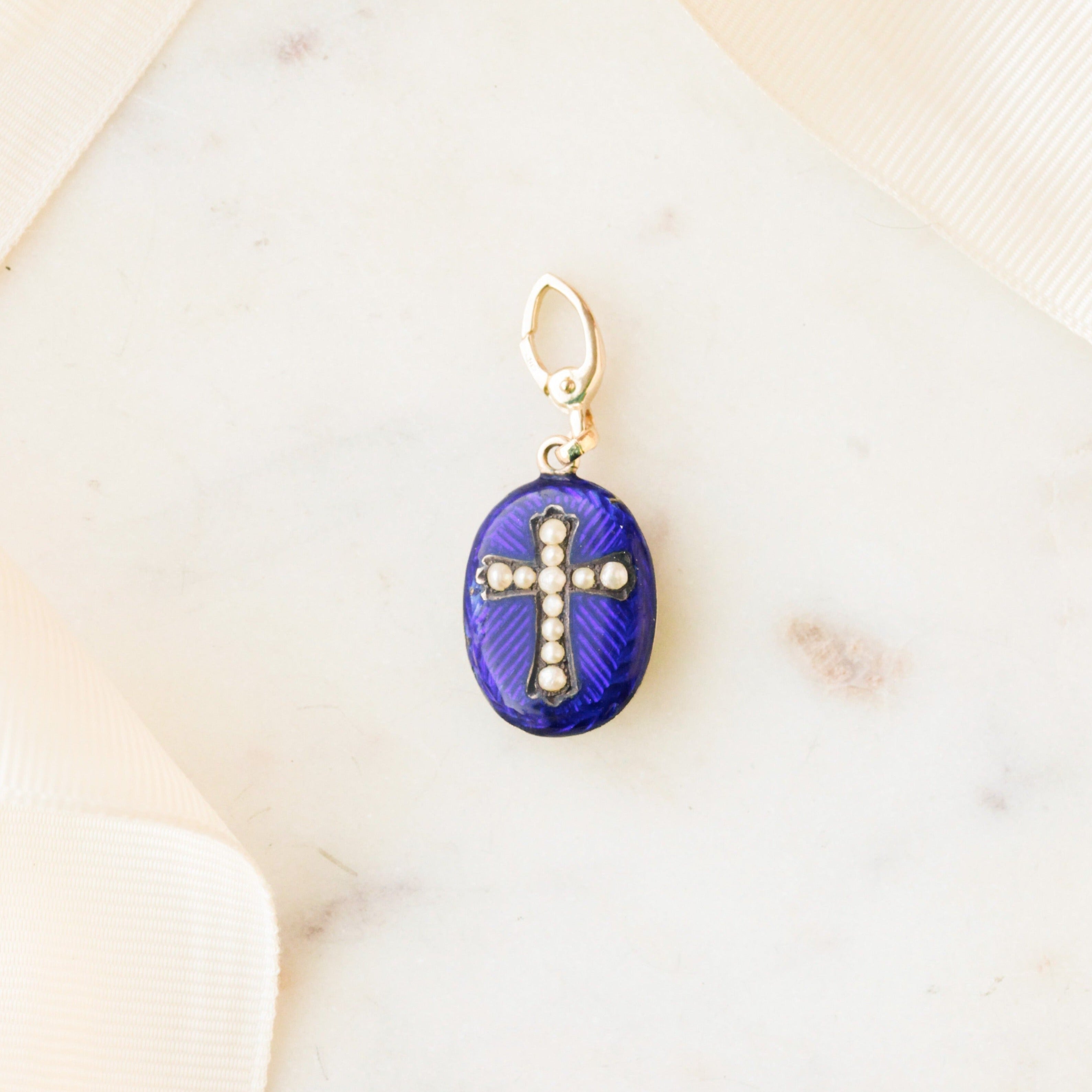 Pearl Enameled Cross Pendant