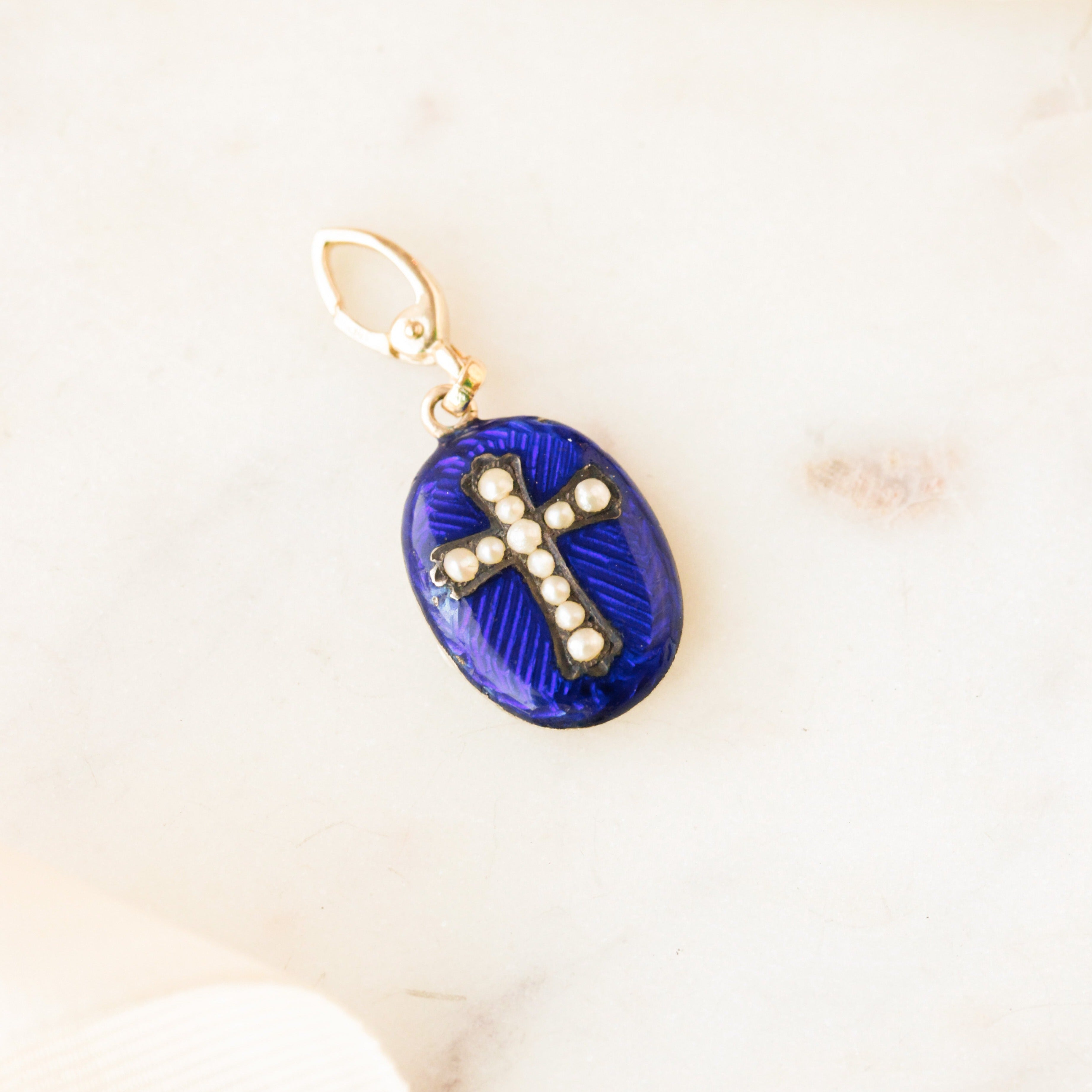 Pearl Enameled Cross Pendant