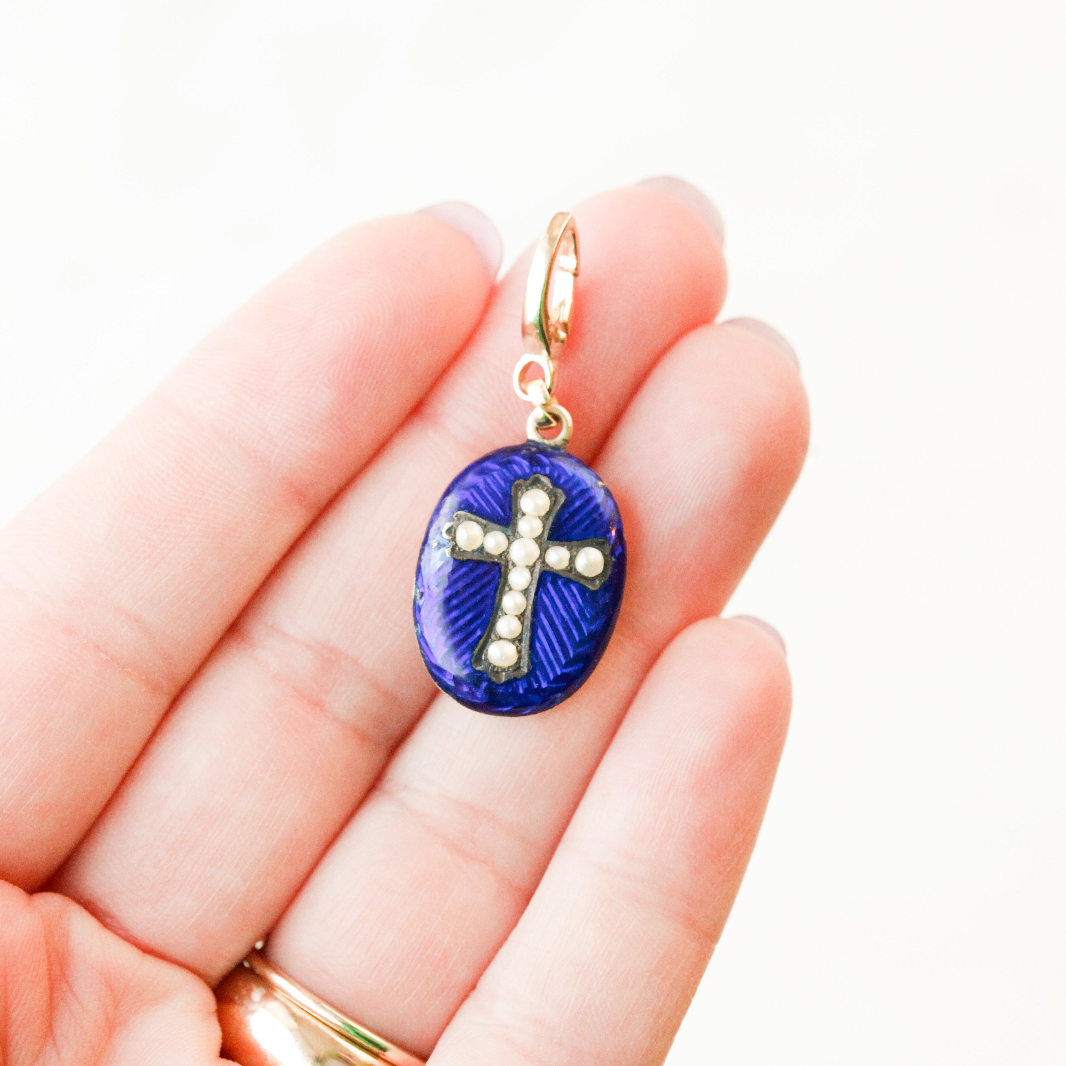 Pearl Enameled Cross Pendant