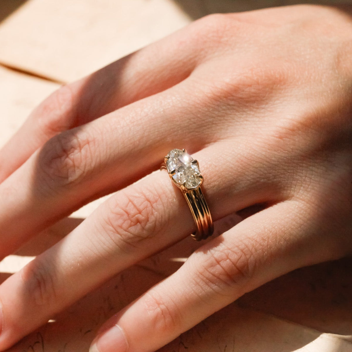 Antique Moval Diamond in Regency Setting