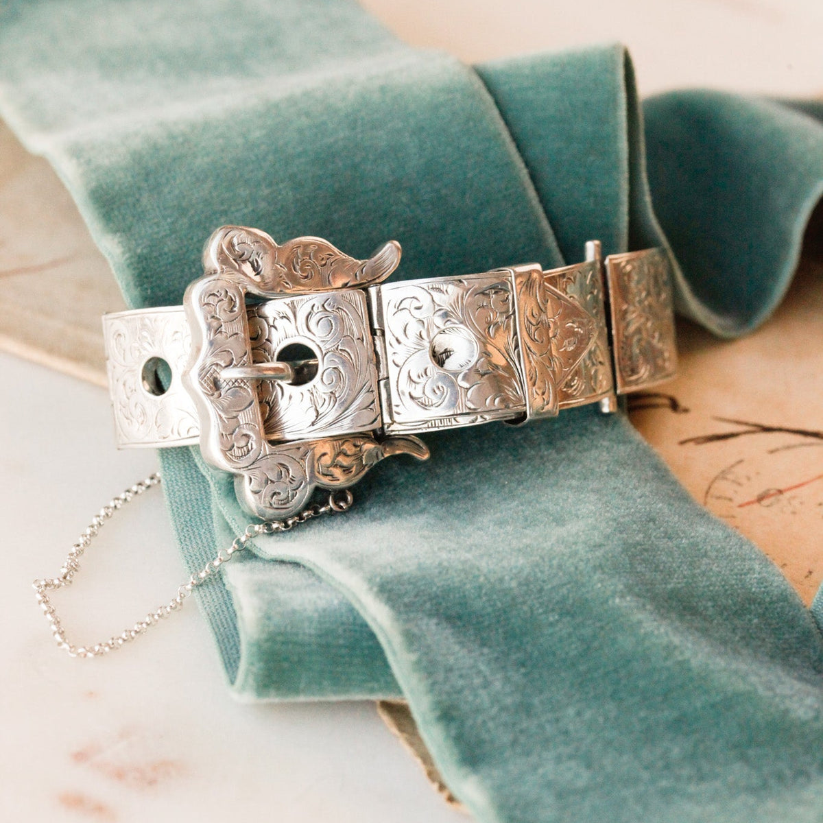 Penelope Victorian Engraved Silver Buckle Bracelet
