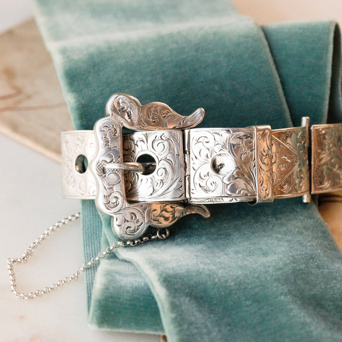 Penelope Victorian Engraved Silver Buckle Bracelet