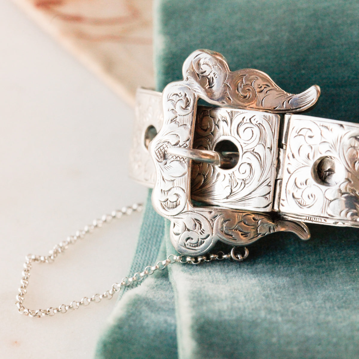 Penelope Victorian Engraved Silver Buckle Bracelet