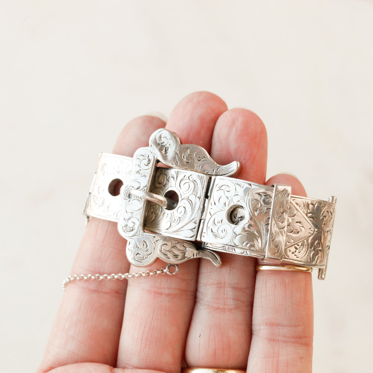 Penelope Victorian Engraved Silver Buckle Bracelet