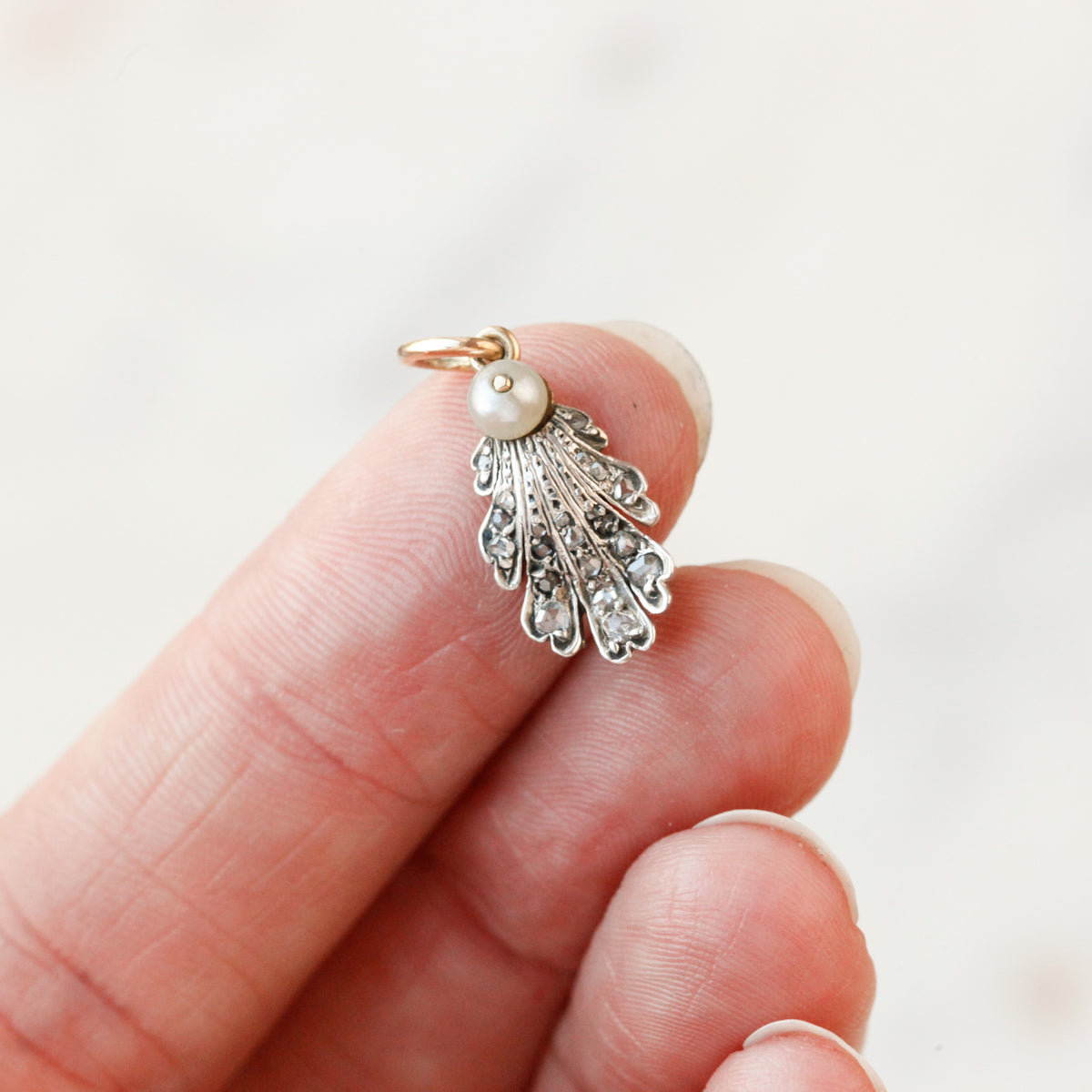 Eleanor Georgian Diamond and Pearl Foliate Pendant