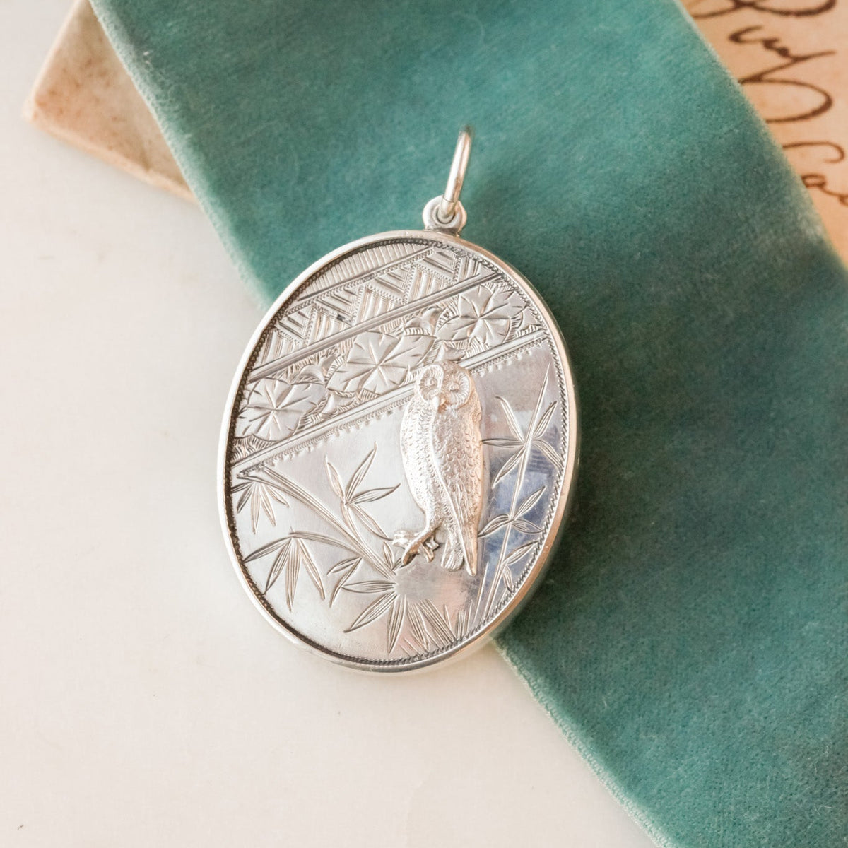 Athena Victorian Silver Owl & Bamboo Locket