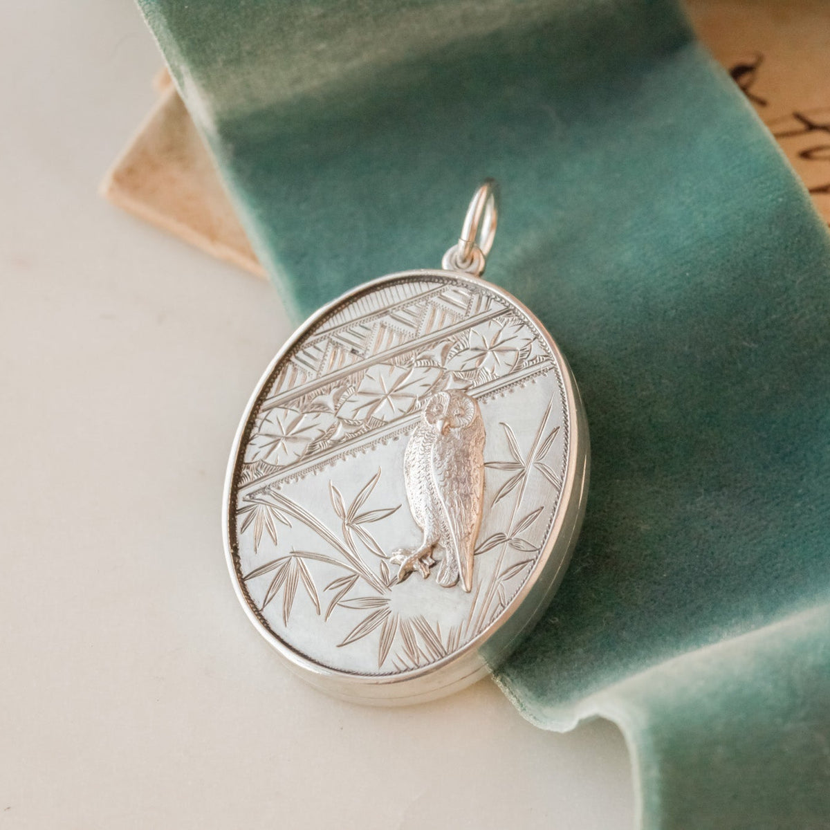 Athena Victorian Silver Owl & Bamboo Locket