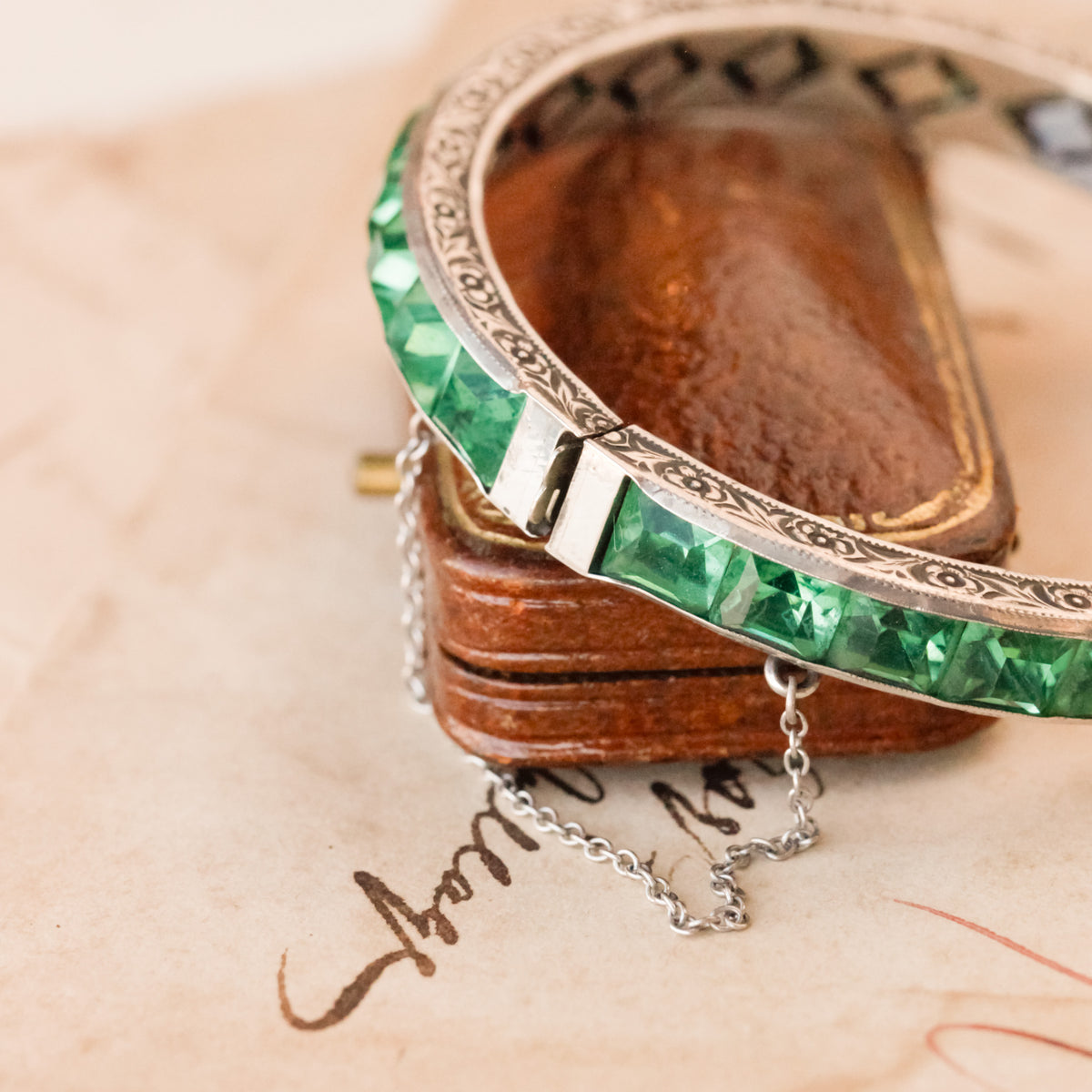 Potter Art Deco Emerald Green Crystal Bangle