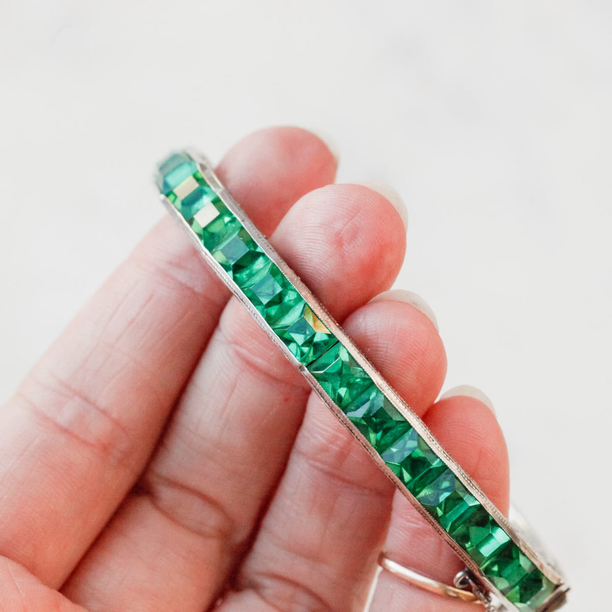 Potter Art Deco Emerald Green Crystal Bangle