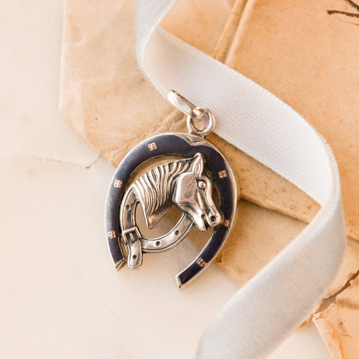 Art Deco Niello Horse Pendant