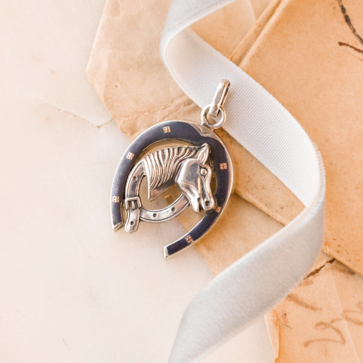 Art Deco Niello Horse Pendant