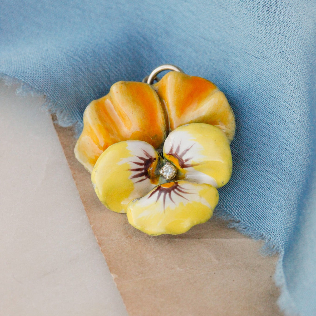 Edwardian Yellow Enamel & Diamond Pansy Pendant
