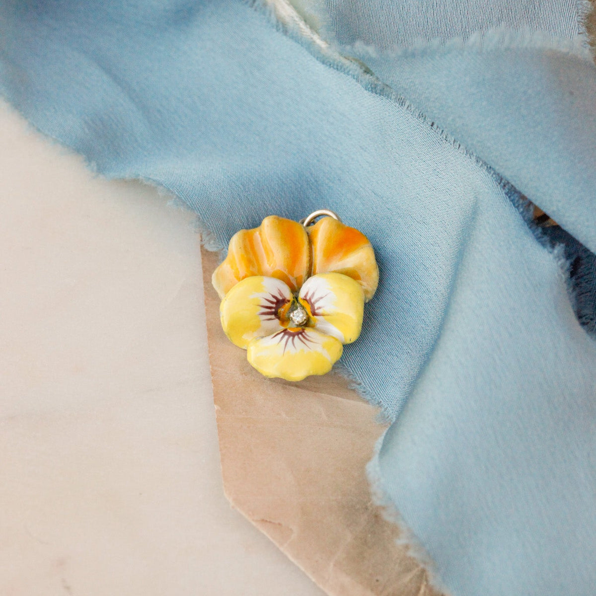 Edwardian Yellow Enamel & Diamond Pansy Pendant