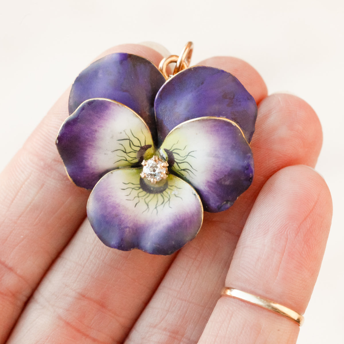 Edwardian Enamel & Diamond Pansy Pendant