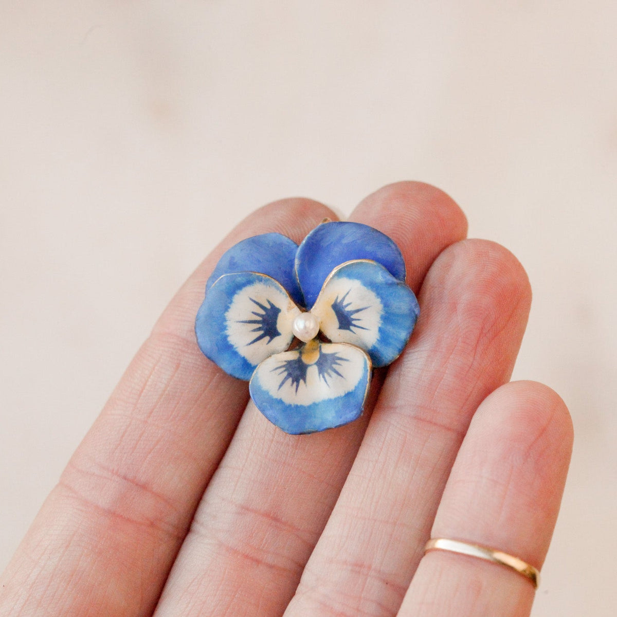 Edwardian Blue Enamel & Pearl Pansy Pendant