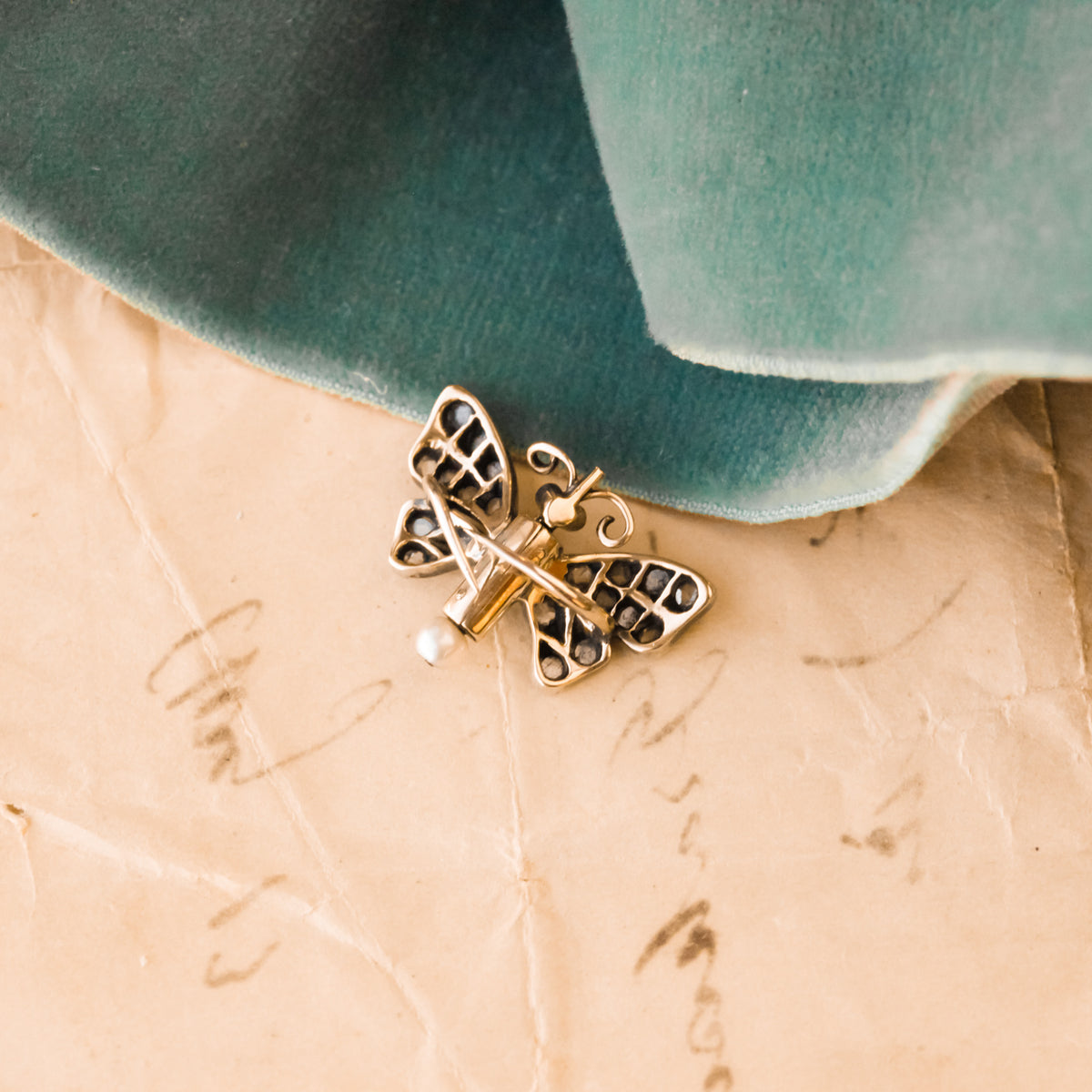 Georgian Diamond, Ruby & Pearl Butterfly Clip