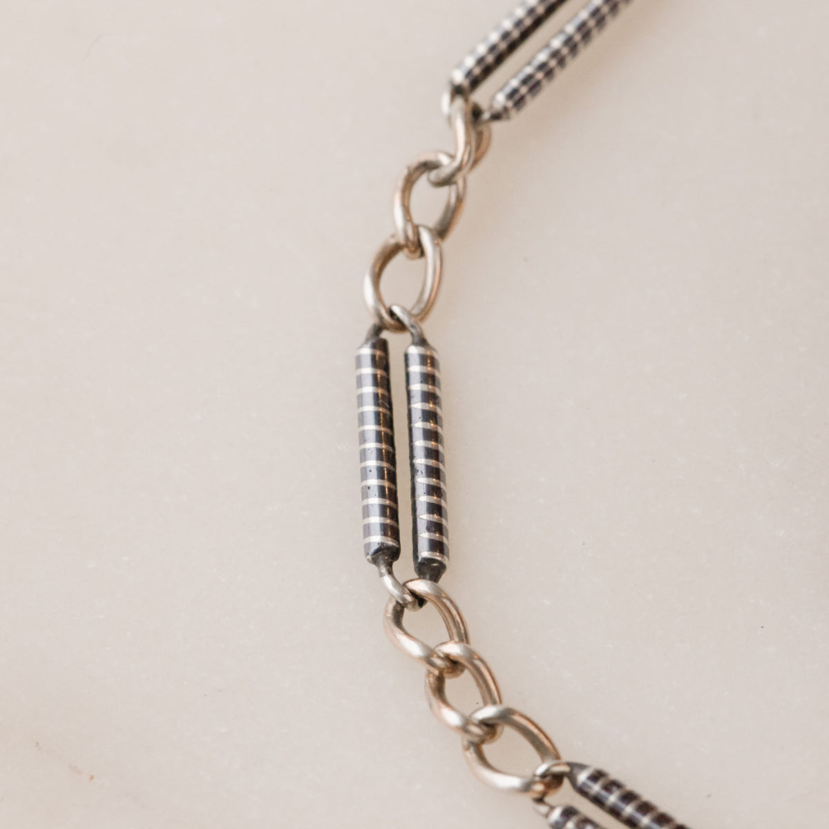 Victorian Niello Striped 18.5" Figaro Chain with Bolt Clasp