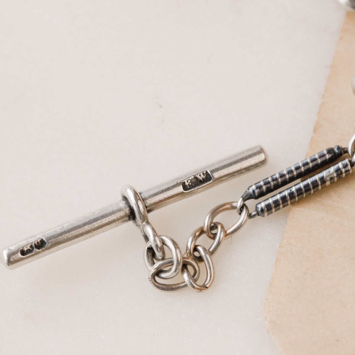 Victorian Sterling Silver Niello Striped Figaro Chain with Toggle and Swivel Clasp