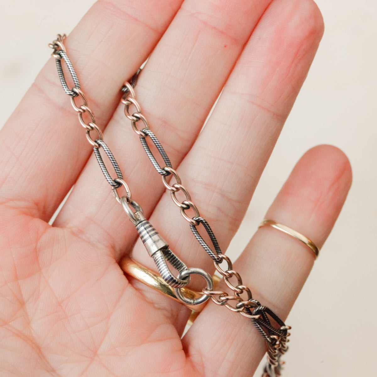 Victorian Niello Striped Figaro Chain with Original Swivel Clasp