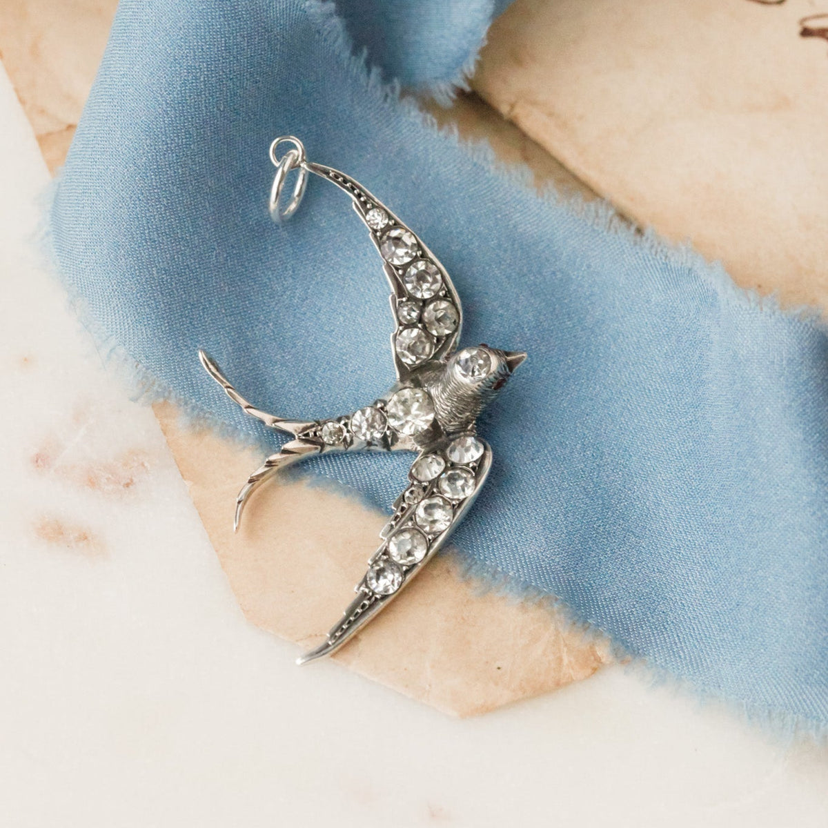 Art Deco Sterling Silver & Paste Swallow Pendant