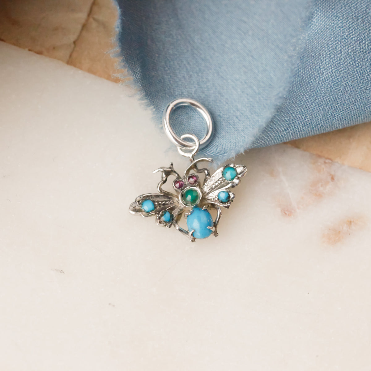 Victorian Turquoise and Garnet Insect Pendant