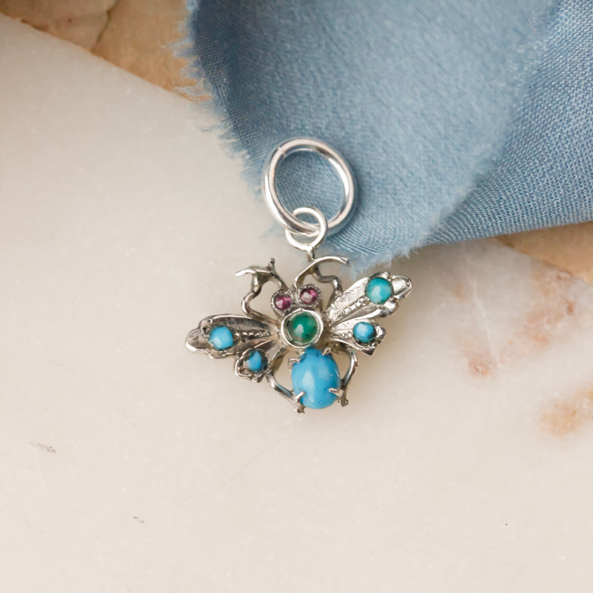 Victorian Turquoise and Garnet Insect Pendant