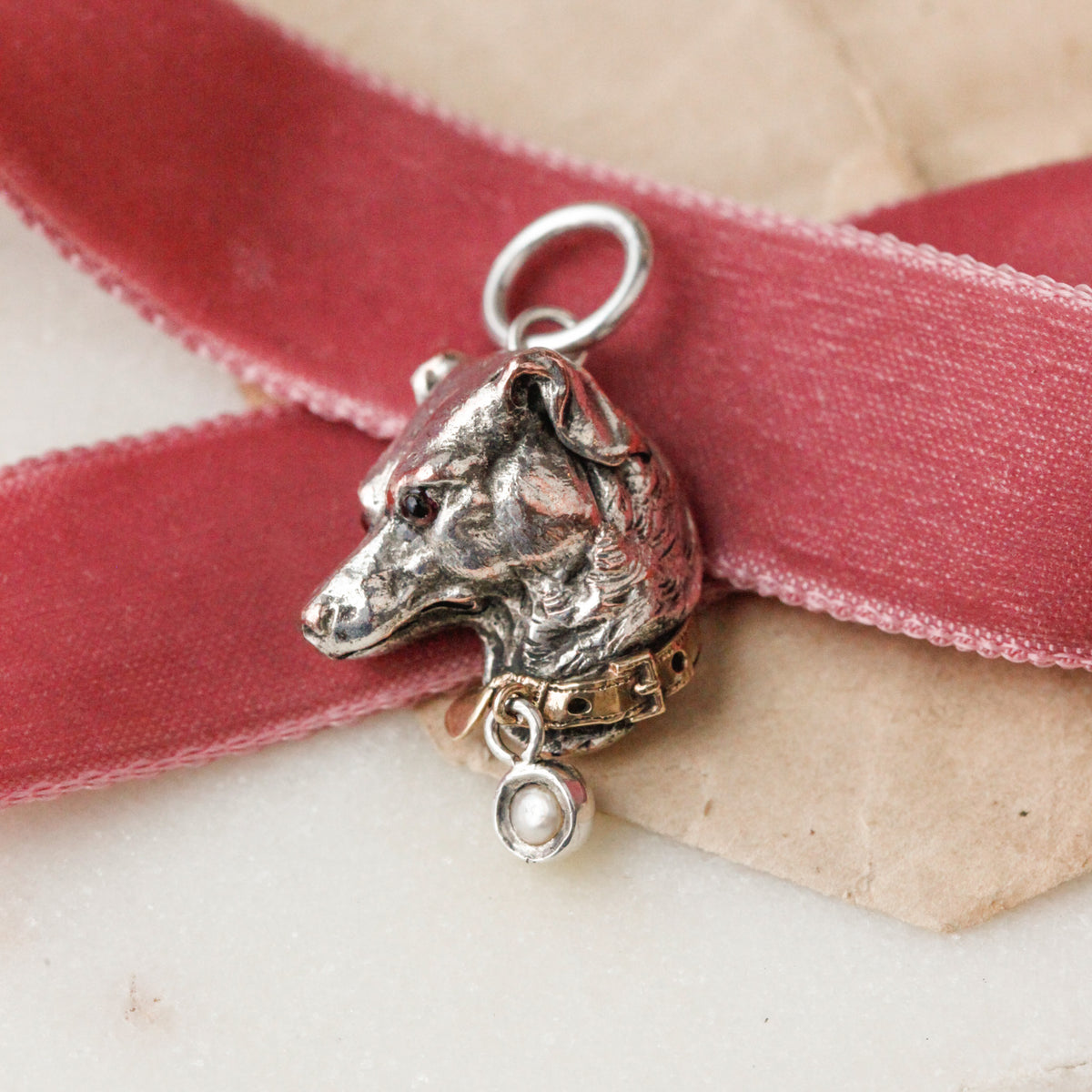 Mabel Victorian Silver Hound & Pearl Collar Pendant