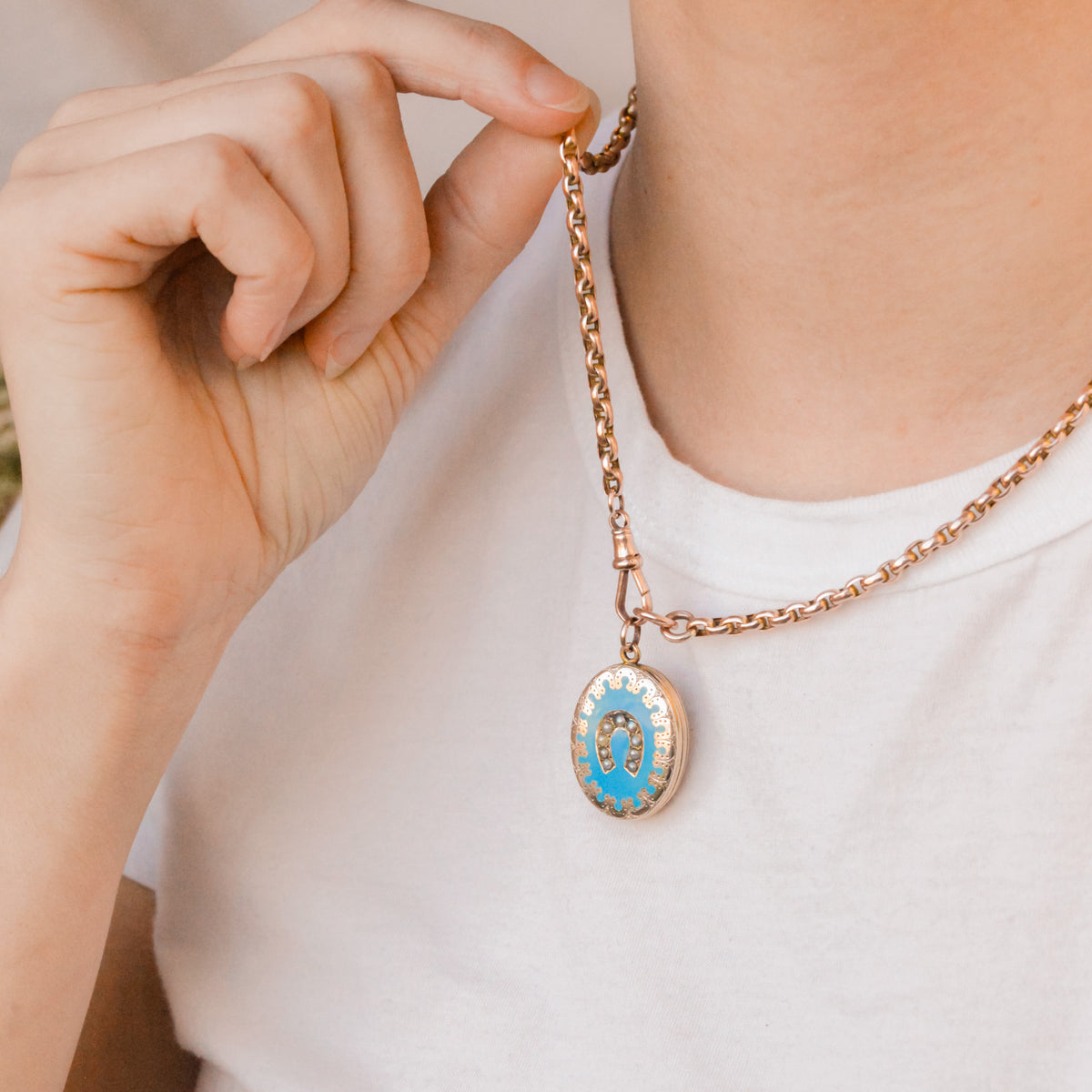 Arabella Victorian Pearl Horseshoe Enamel Locket